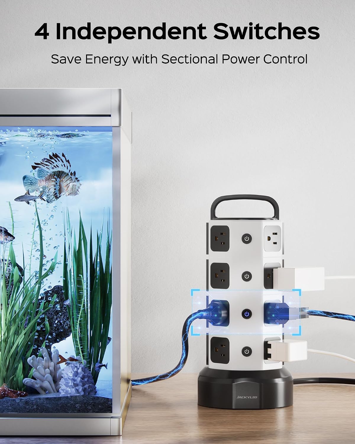 JACKYLED Power Strip Tower Surge Protector, 12 AC 6 USB (2 USB C), 1050J