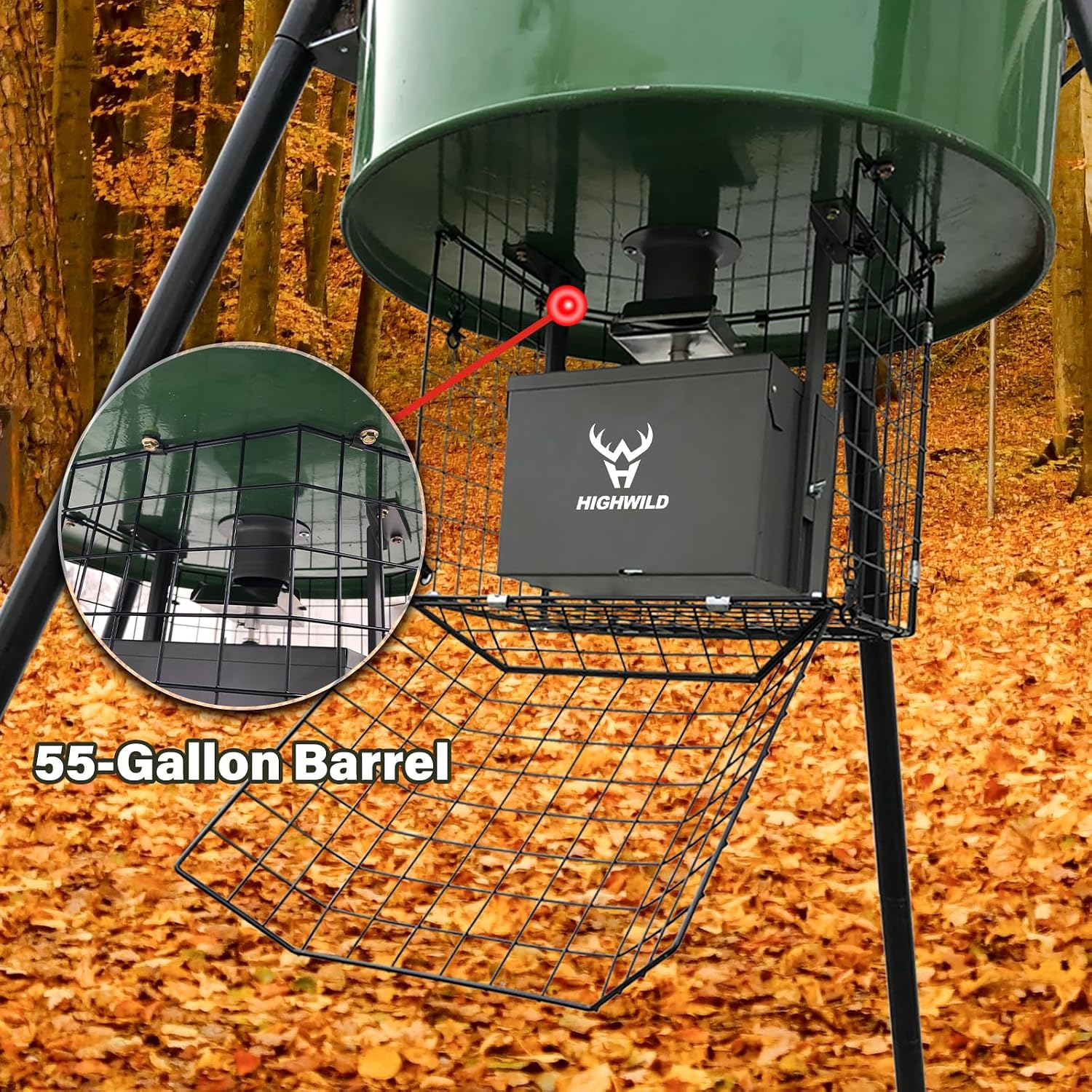 Highwild Varmint Cage Feeder Guard for 30 & 55 Gallon Barrels | Steel Feeder Protector Helps Keep Raccoons, Squirrels, Birds and Other Wildlife Away