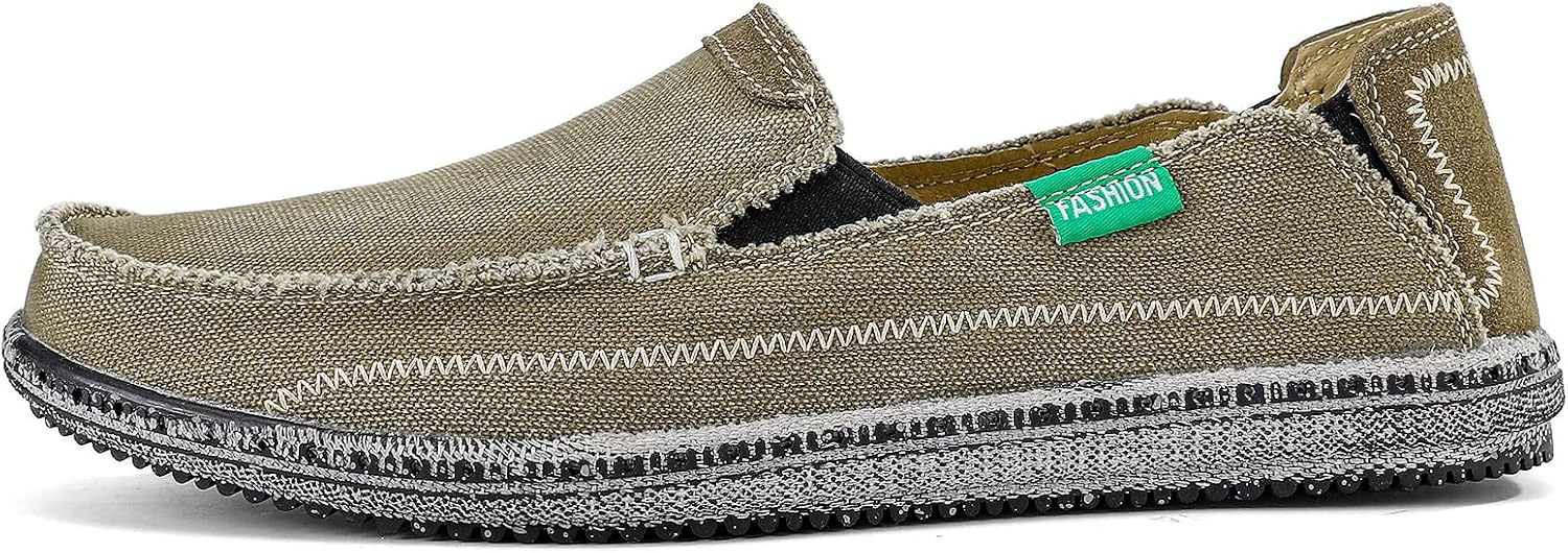 VILOCY Mens Slip on Deck Shoes Casual Canvas Loafers Beach Boat Shoes Zero Drop Vintage Flat