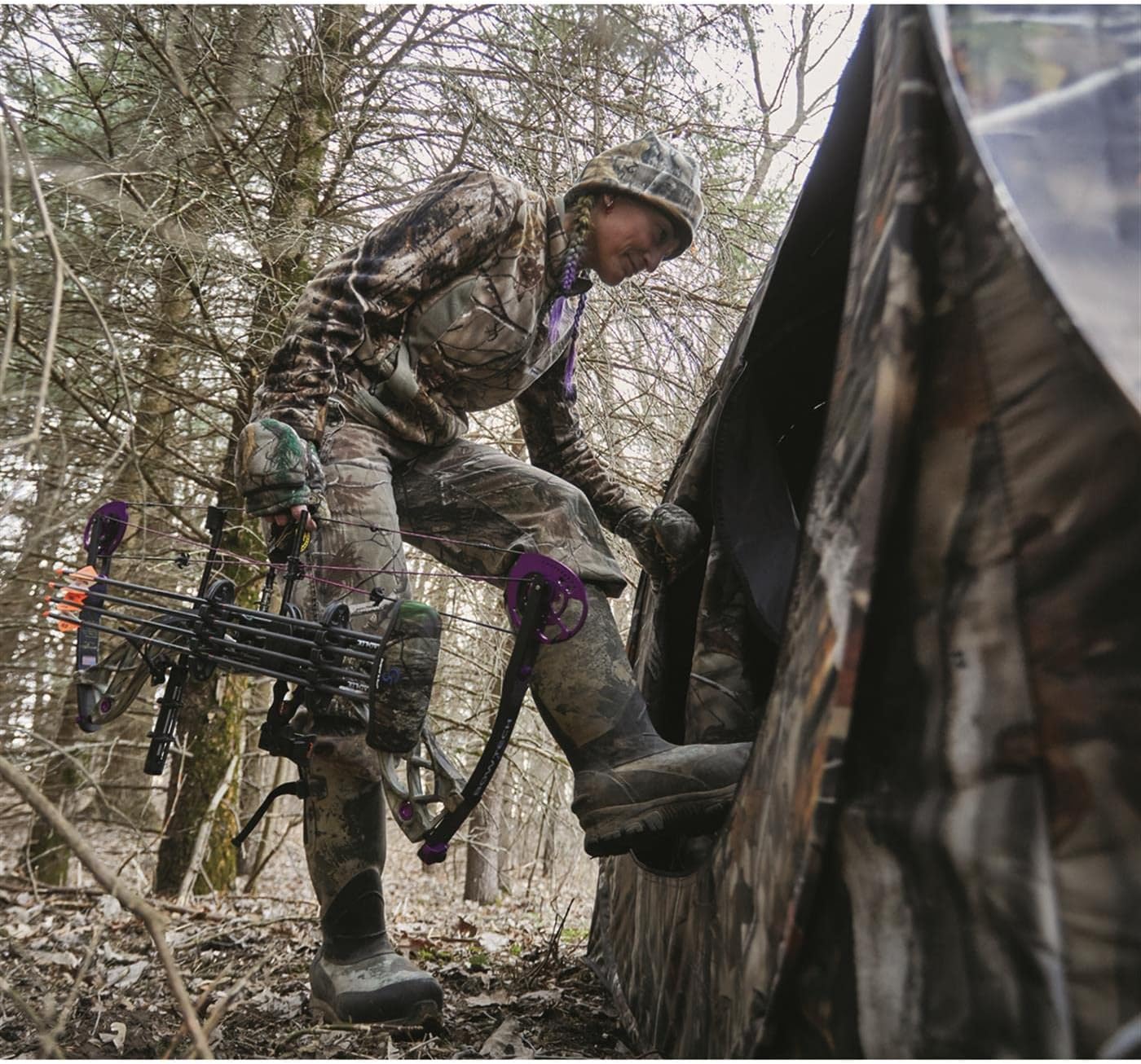 Guide Gear HuntRite Deluxe 4-Panel Spring Steel Hunting Blind; 2 Person Ground Tent for Deer and Turkey Season