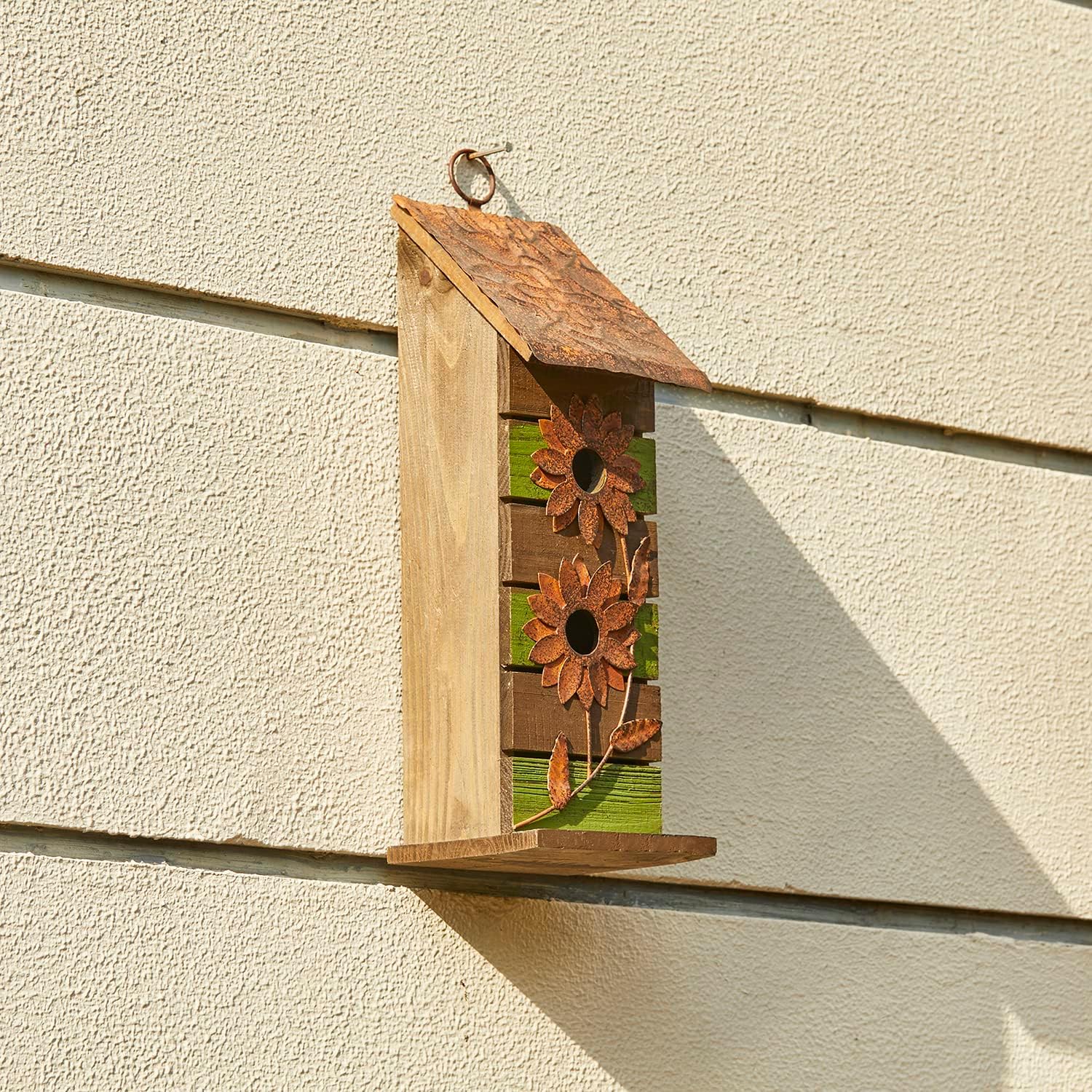Glitzhome Bird Houses for Outside,10" H Rustic Wooden Bird House Garden Distressed Decorative Birdhouse for Outdoors, Hanging Birdhouse for Bluebird Hummingbird Wren Finch Cardinals Cedar