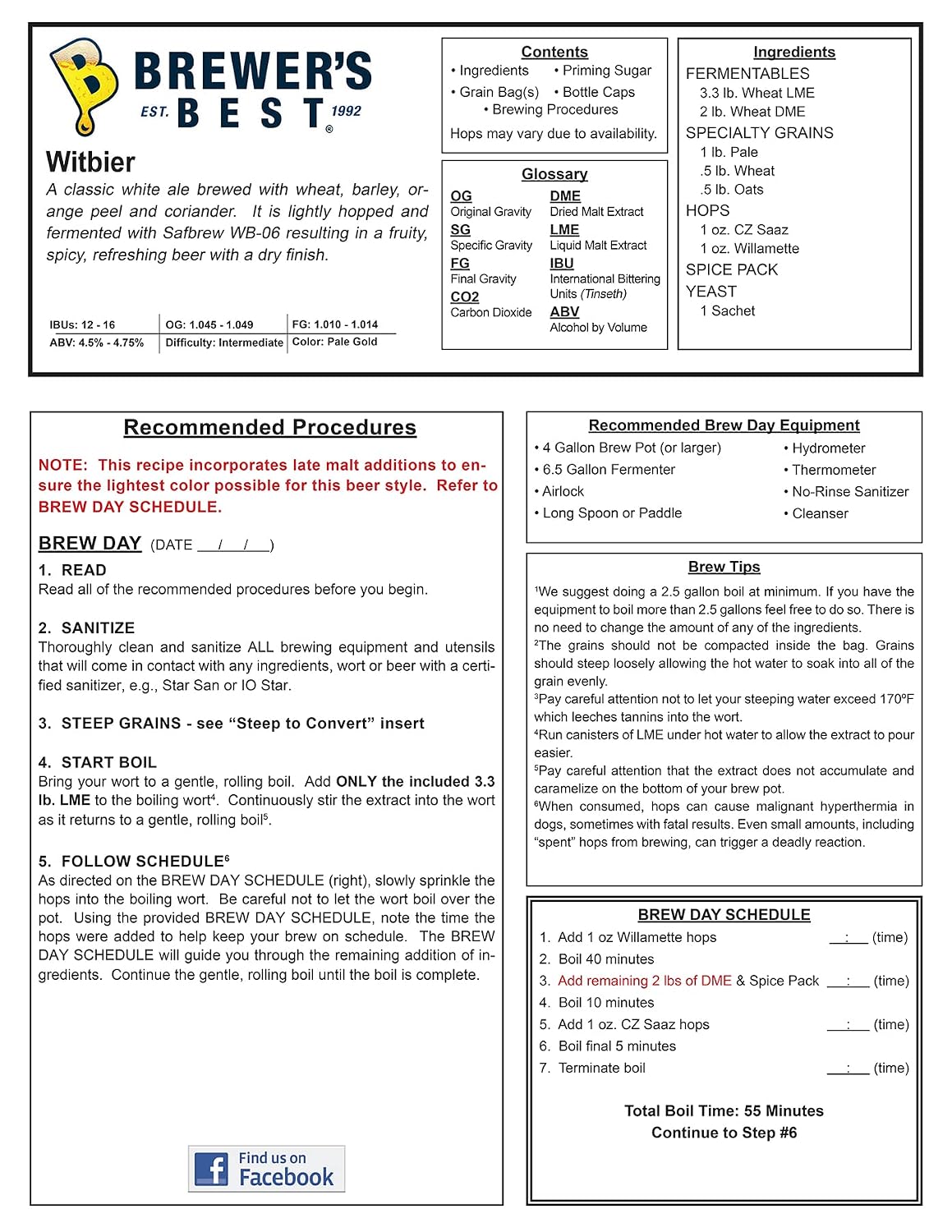 Witbier Homebrew Beer Ingredient Kit