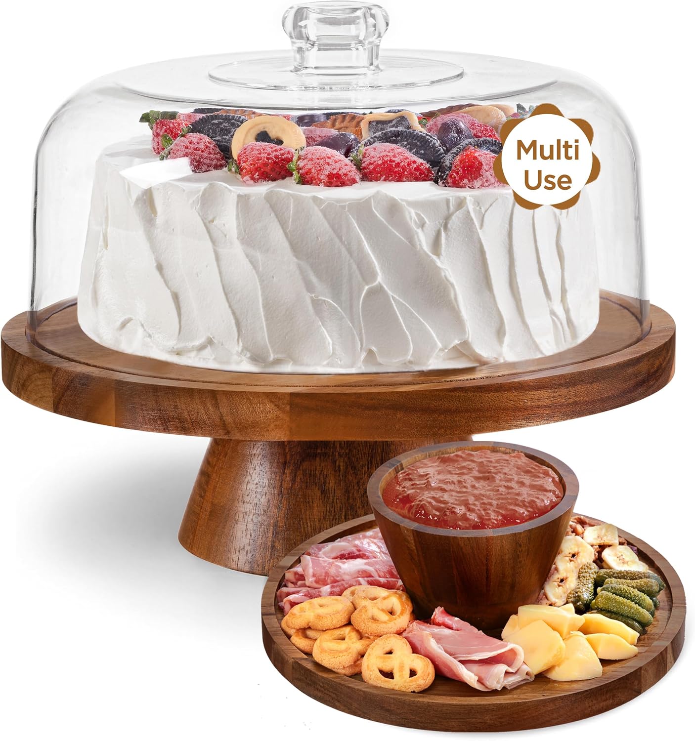 HBlife Cake Stand with Lid (12.2"), Multifunctional Cake Stand with Acrylic Dome, Acrylic 6-in-1 Cake Plate Display Stand with Cover for Baking Gifts, Birthday Kitchen Parties, Weddings
