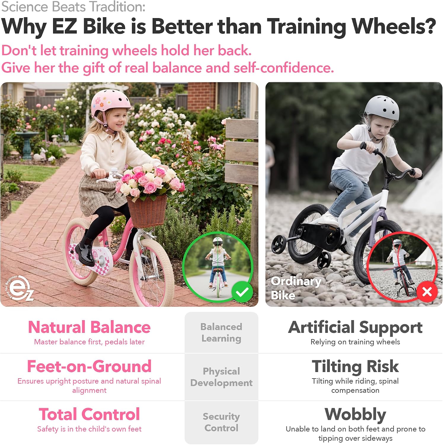 RoyalBaby Girls Bike Belle EZ Kids Bike, Balance and Pedal Bicycle, 14 16 18 Inch Wheel for Age 3-8 Years Toddlers to Big Kids, Pink & Purple