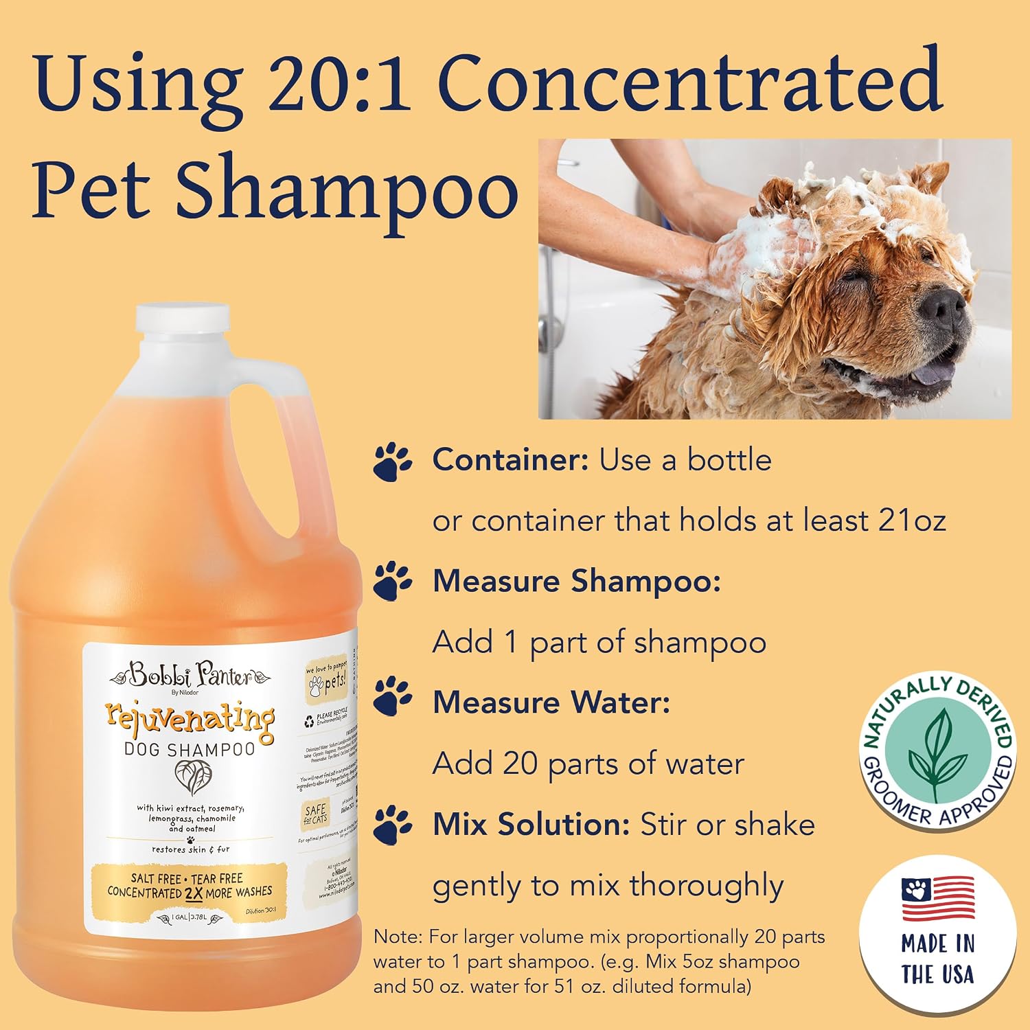 Bobbi Panter Soothing Dog Shampoo Tea Tree, Lavender, Cucumber & Oat Protein – Natural Formula for Sensitive Skin & Irritation Relief, Tear-Free, 30:1 Concentrate, Made in USA, 14 oz