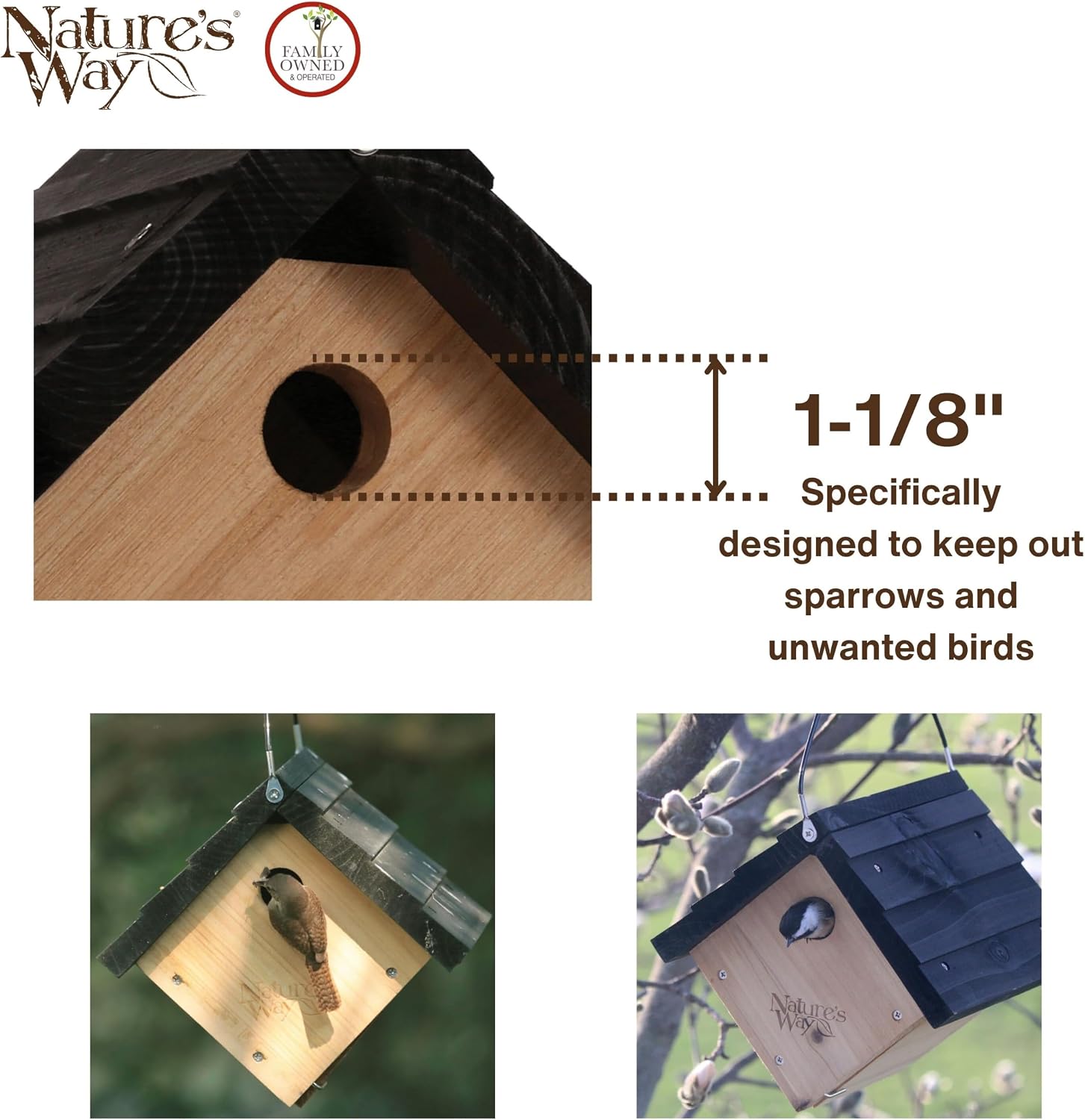 Nature's Way Bird Products CWH1 Cedar Wren House, 8" x 8.875" x 8.125", standard, Brown