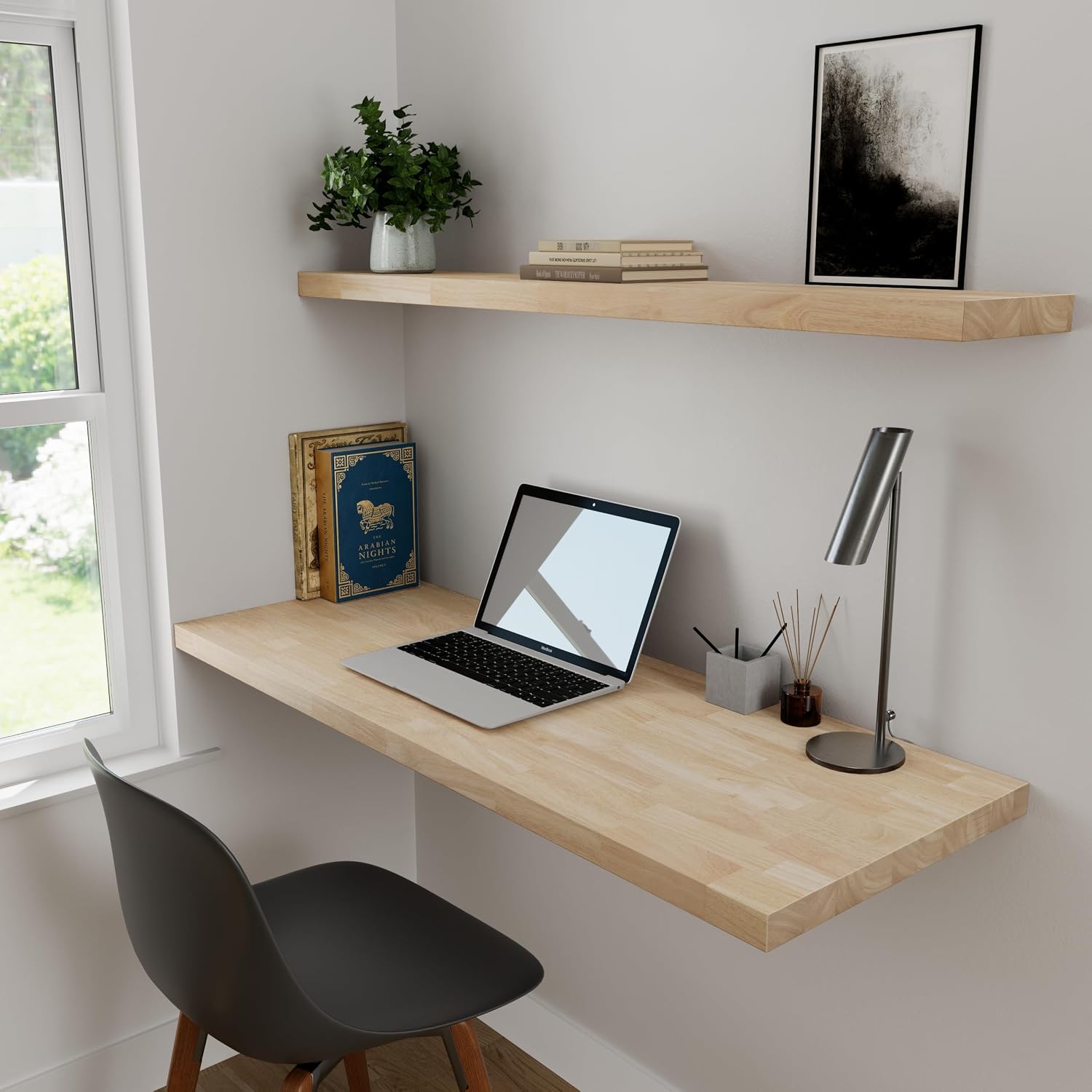 Howizz Butcher Block Countertop 48 x 25 x 1.5 - Hevea Unfinished Solid Wood Table Top, Wood Countertop for DIY Desk, Table, Workbench, Kitchen Island.