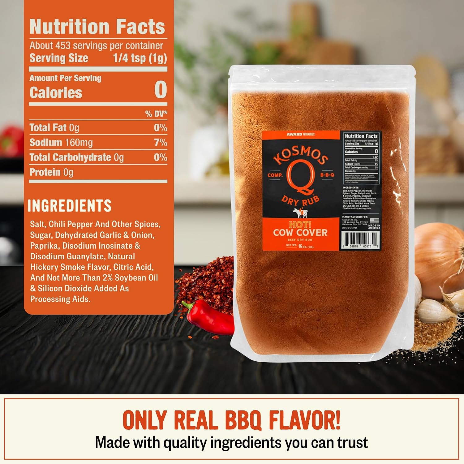 Kosmos Q Hot Dirty Bird BBQ Dry Rub, Spicy Seasoning with Chili Pepper, Brown Sugar, Garlic & Onion for Chicken, Turkey, Ribs, Pork, Dry Rub for Smoking & Grilling Meat, BBQ Spice Blend, 11 Oz Bag
