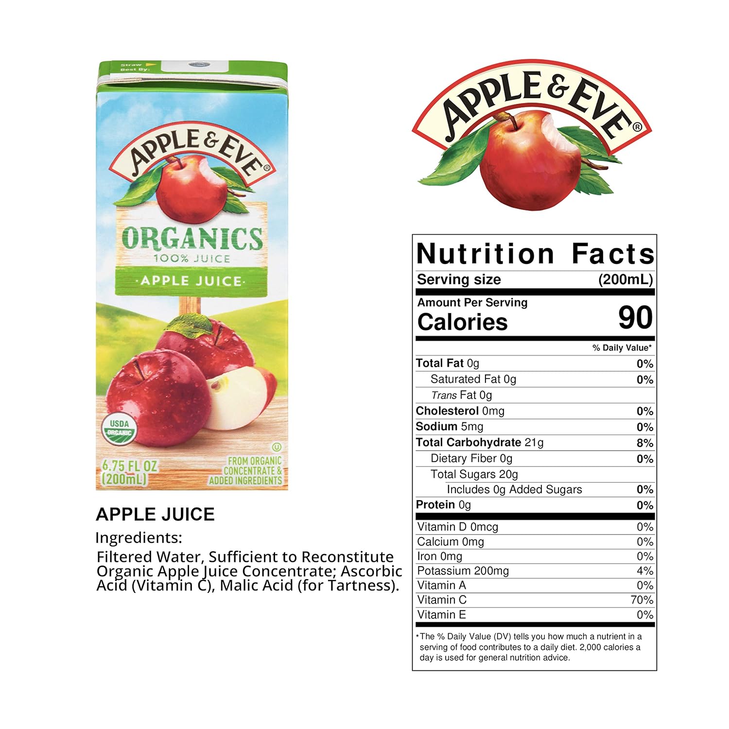 Apple & Eve Organics, Apple Juice, 6.75 Fluid-oz, 8 Count
