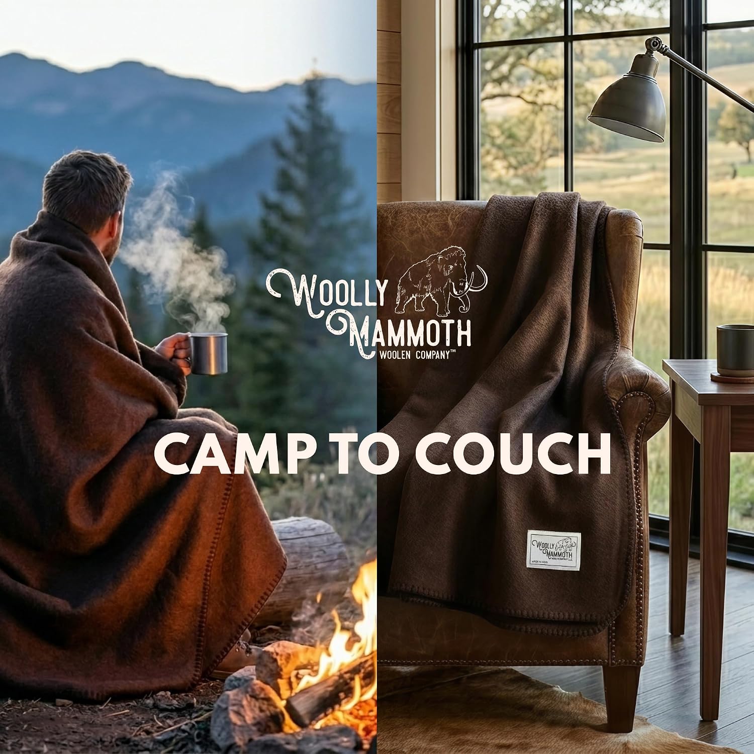 Woolly Mammoth Woolen Company Merino Wool Blanket, 66" x 90" Moss | Temperature Regulating - Fire-Resistant - Warm Camping Blanket for Car Emergency Kits, Picnics, Summer Festivals and Stadiums