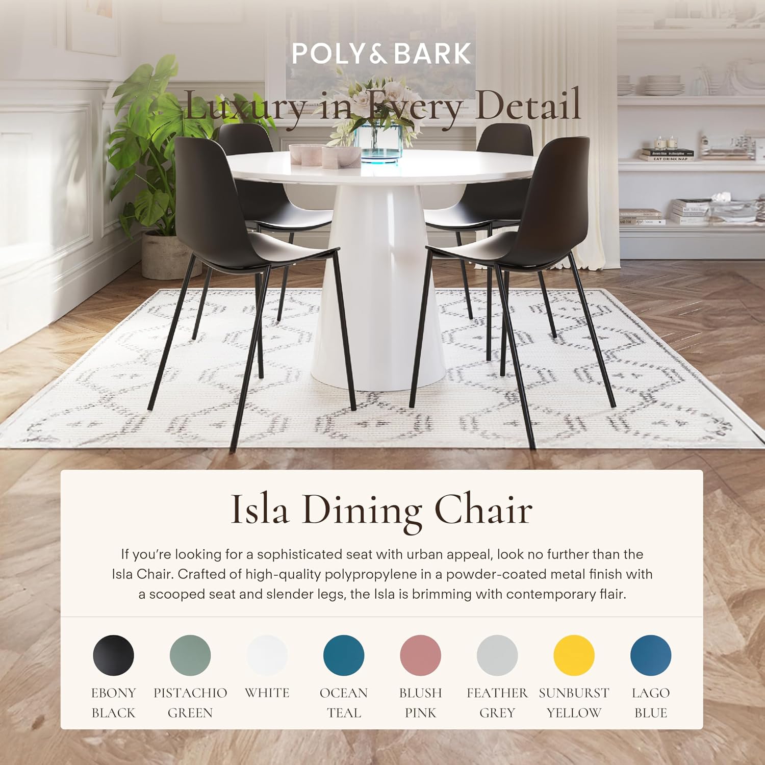 Poly & BARK Isla Modern Kitchen Chairs Set of 4 - Plastic Dining Chair with Metal Legs - Quick Assembly Simple Cafe Chairs Plastic for Indoor or