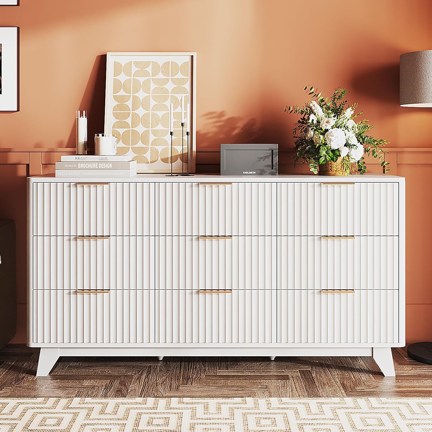 VINGLI Fluted Tall Dresser 5 Drawer, 23.66" W Chest of Drawers Gray Wood Dresser with Rounded Edges, Grey Dressers for Bedroom