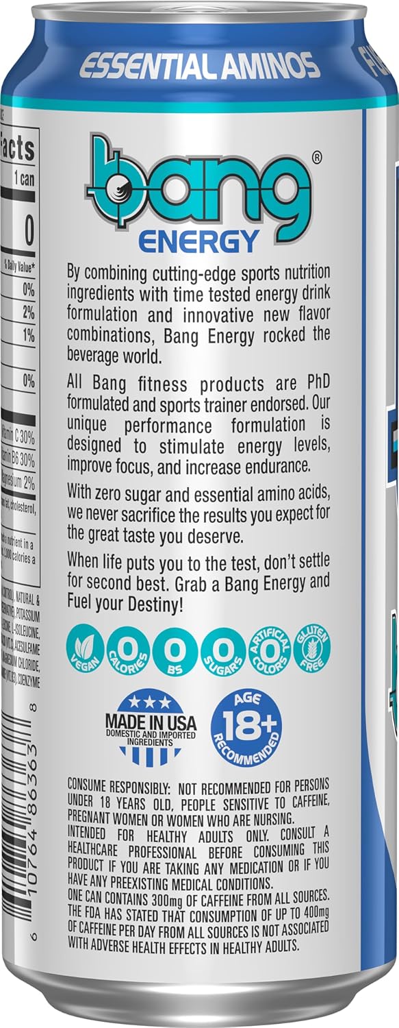 Bang Energy Blue Razz, Sugar-Free Energy Drink, 16-Ounce | Pack of 12