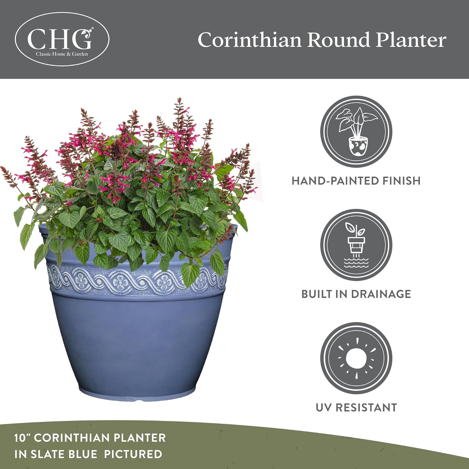 GROWSCAPE Corinthian Round Planter Pot w/Drainage Holes, 8" Desert Tan