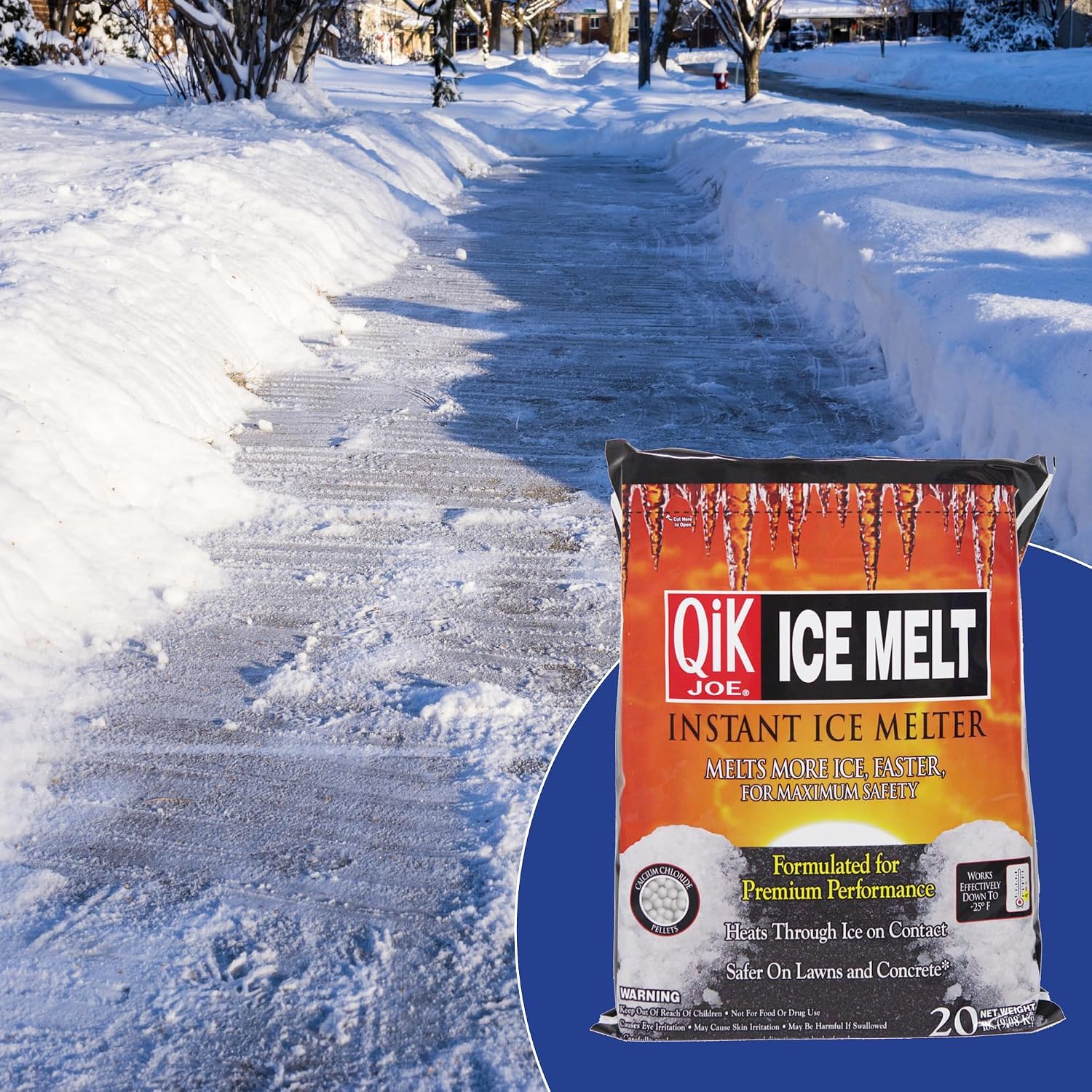 Calcium Chloride Ice Melt - Instant Snow and Ice Melt for Sidewalks, Driveways, Steps, and Parking Lots - Deicer for Concrete, Asphalt