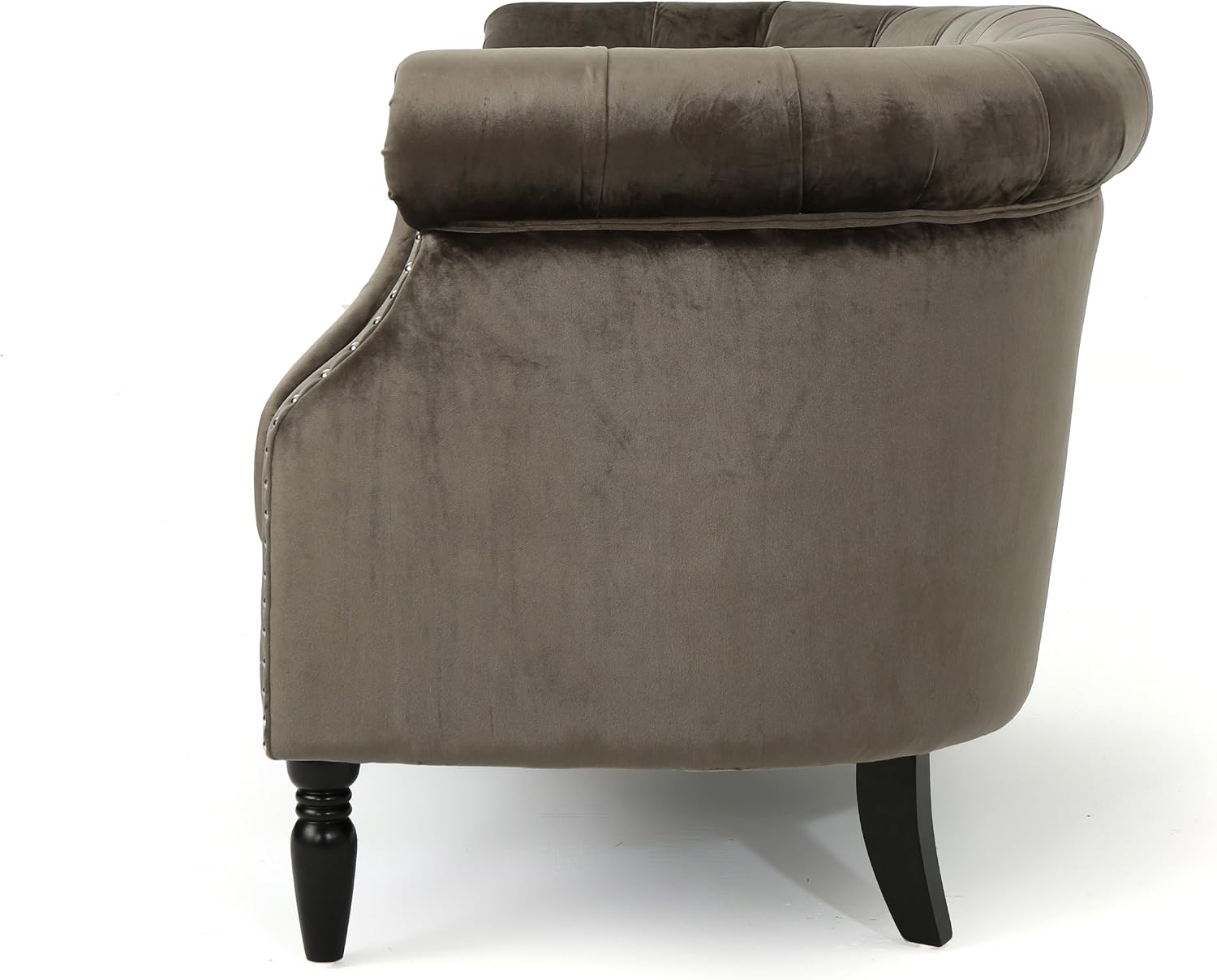 Christopher Knight Home Milani Tufted Scroll Arm Velvet Loveseat, Grey / Dark Brown