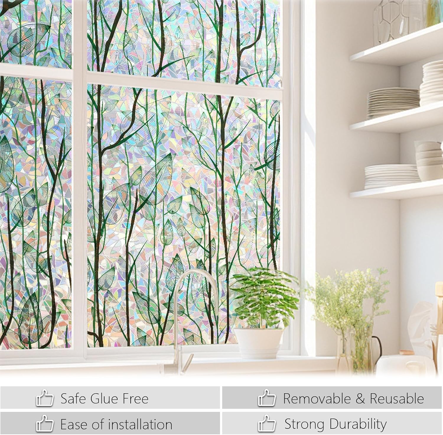 LEMON CLOUD Window Privacy Film, Rainbow Stained Glass Cling,17.5″ x 78.7″