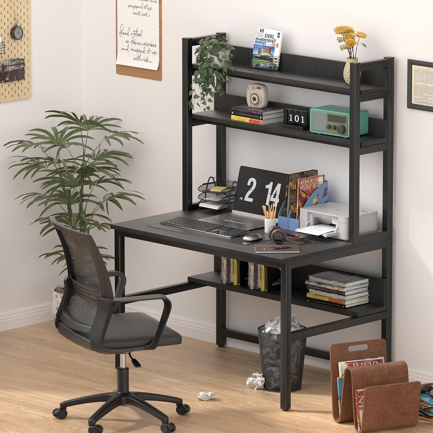 Aquzee Computer Desk with Shelves, 47" W x 23.6" D Gaming Desk with Hutch and Bookshelf