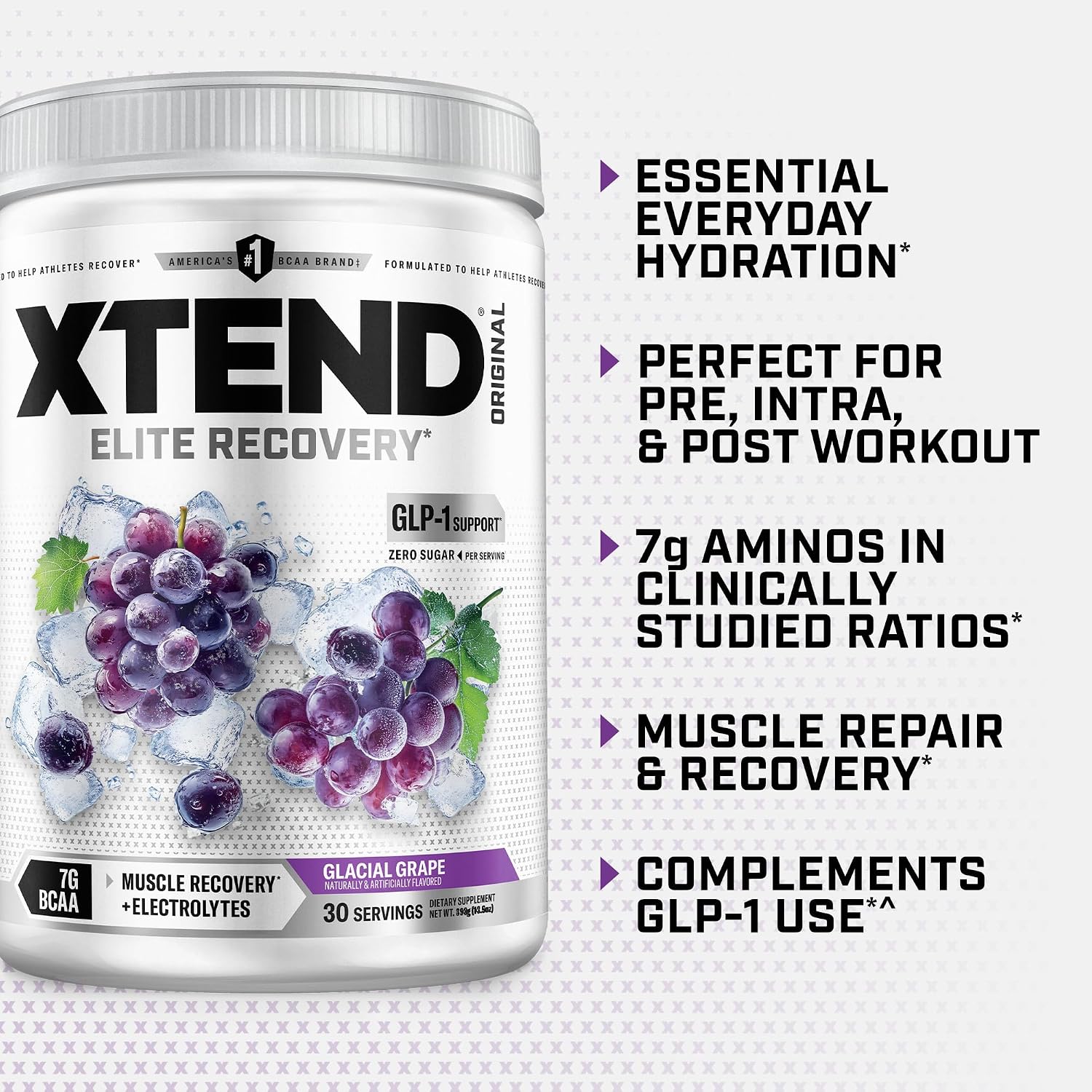 Xtend Original BCAA Powder, 7g BCAAs and 2.5g L-Glutamine for Muscle Recovery Hydration and Lean Muscle, Sugar Free Intra and Post Workout Drink with Electrolytes, Watermelon Explosion, 30 Servings