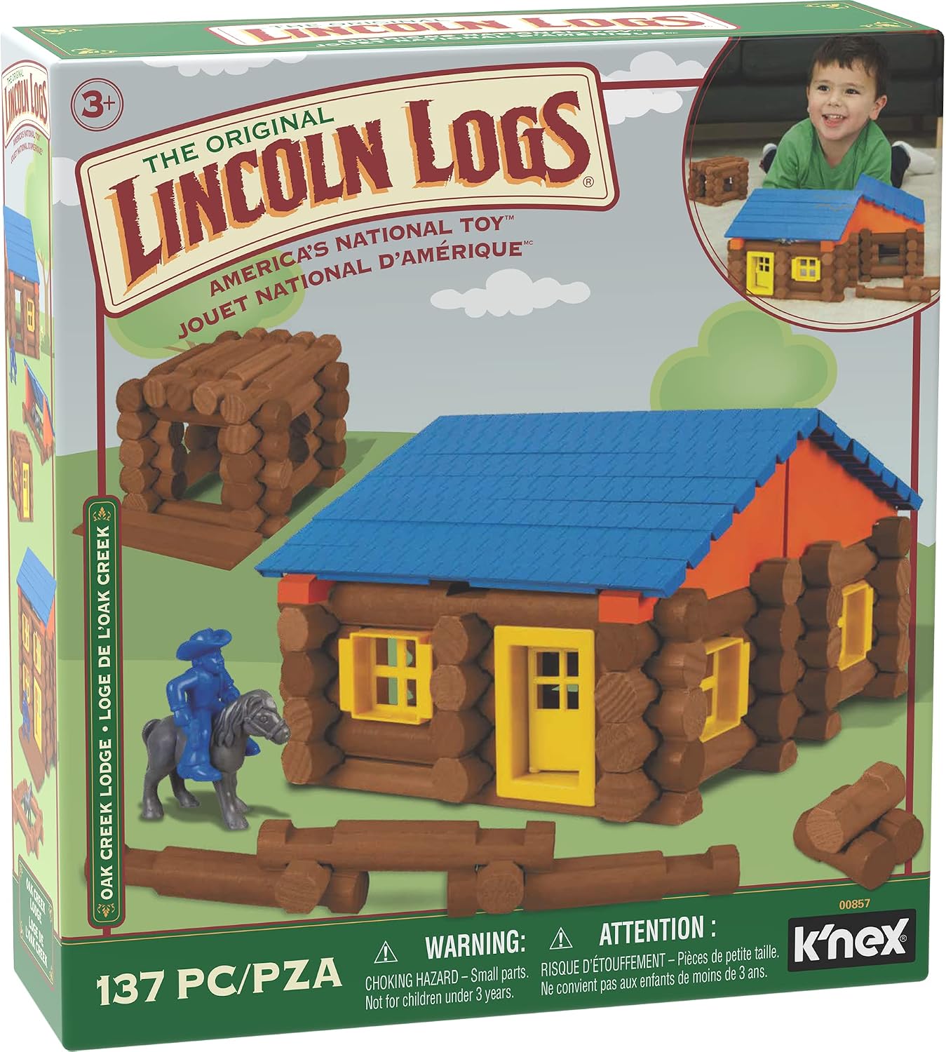 LINCOLN LOGS – Oak Creek Lodge – 137 Pieces - Real Wood Logs-Ages 3+ - Best Retro Building Gift Set for Boys/Girls – Creative Construction