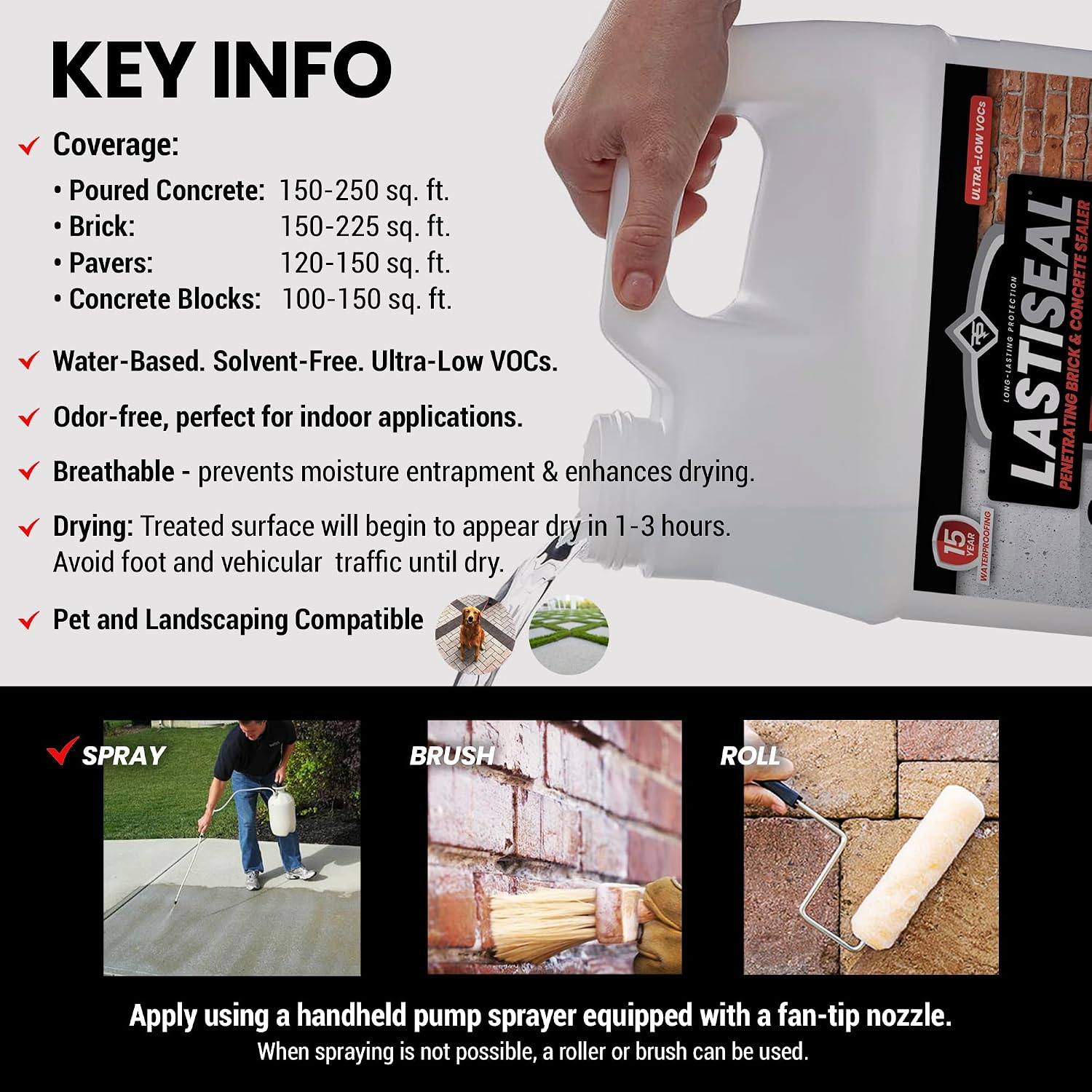LastiSeal Brick & Concrete Sealer – Deep-Penetrating Sealer that Strengthens Surfaces – Water-Resistant Protection for Brick