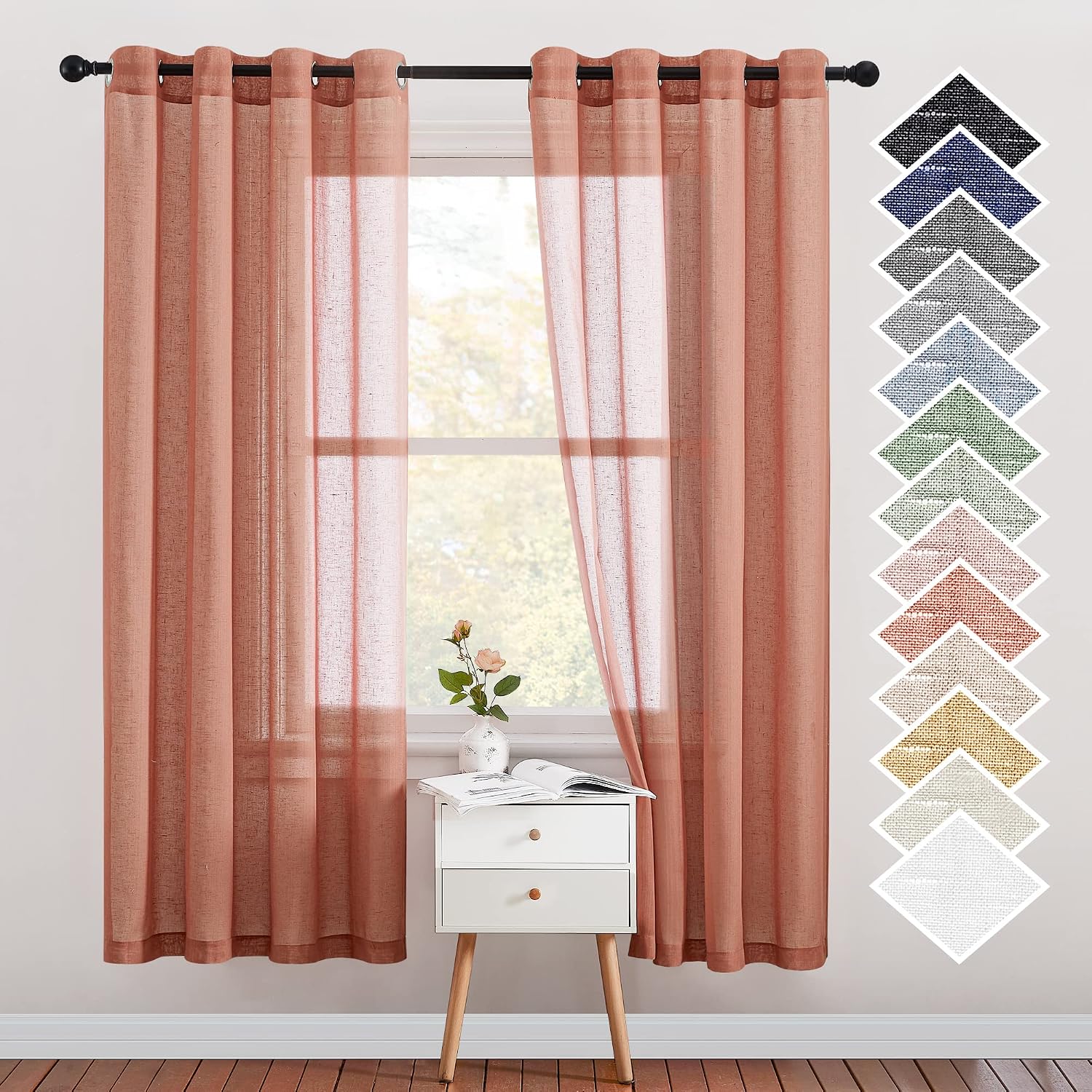 NICETOWN Linen Curtains Semi Sheer Bedroom Window Curtains