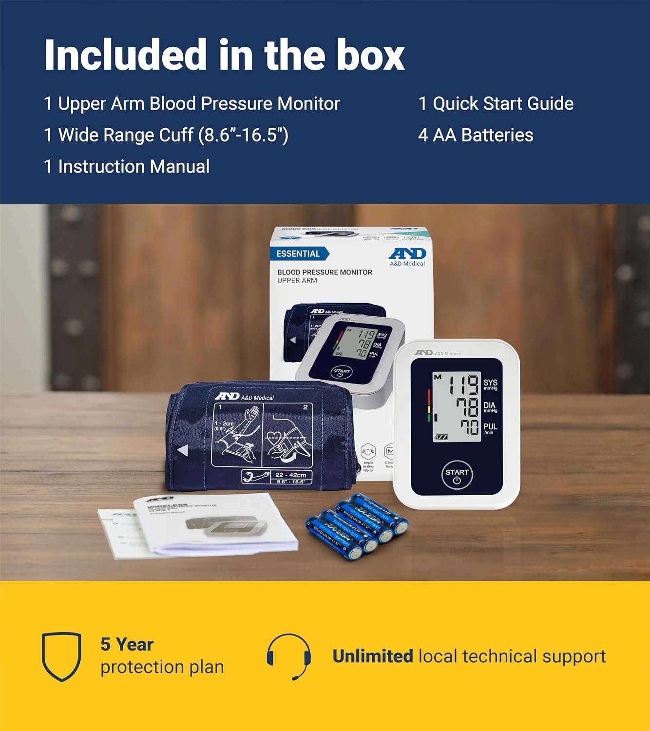 A&D Medical UA-651 Upper Arm Blood Pressure Monitor, Cuff 8.6-16.5” | Upper Arm Precise BP Machine – Wide Range Cuff (8.6”), 60 Readings, Large LCD Display, Adults, Includes 4 AA Batteries