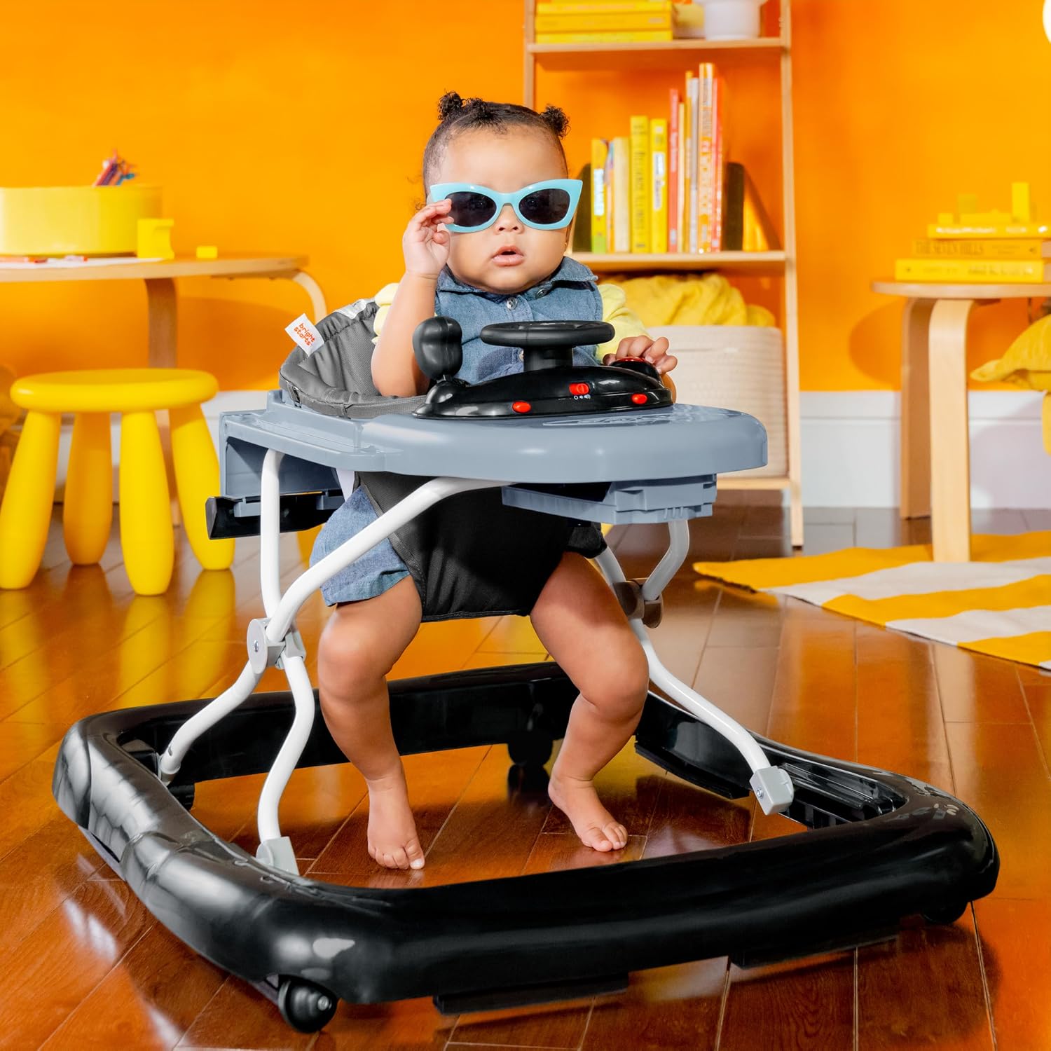 Bright Starts Ford Mustang 4-in-1 Pink Baby Activity Center & Push Walker with Removable Interactive Steering Wheel -Toy, 6 Months and up