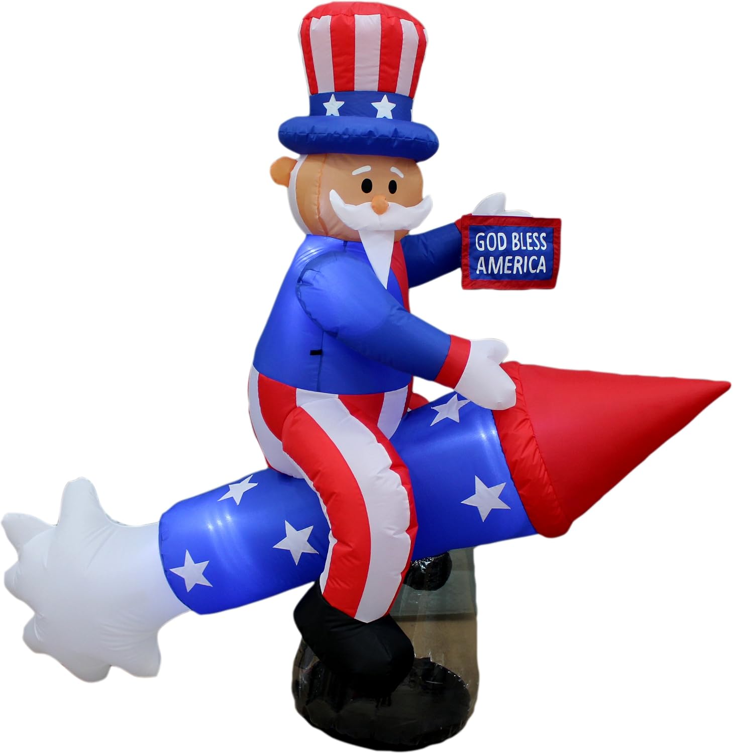 6 Foot Long Patriotic Independence Day 4th of July Inflatable Uncle Sam | On Rocket, Pre-Lit LED Lights, Outdoor Indoor, Lawn Yard Holiday Decoration