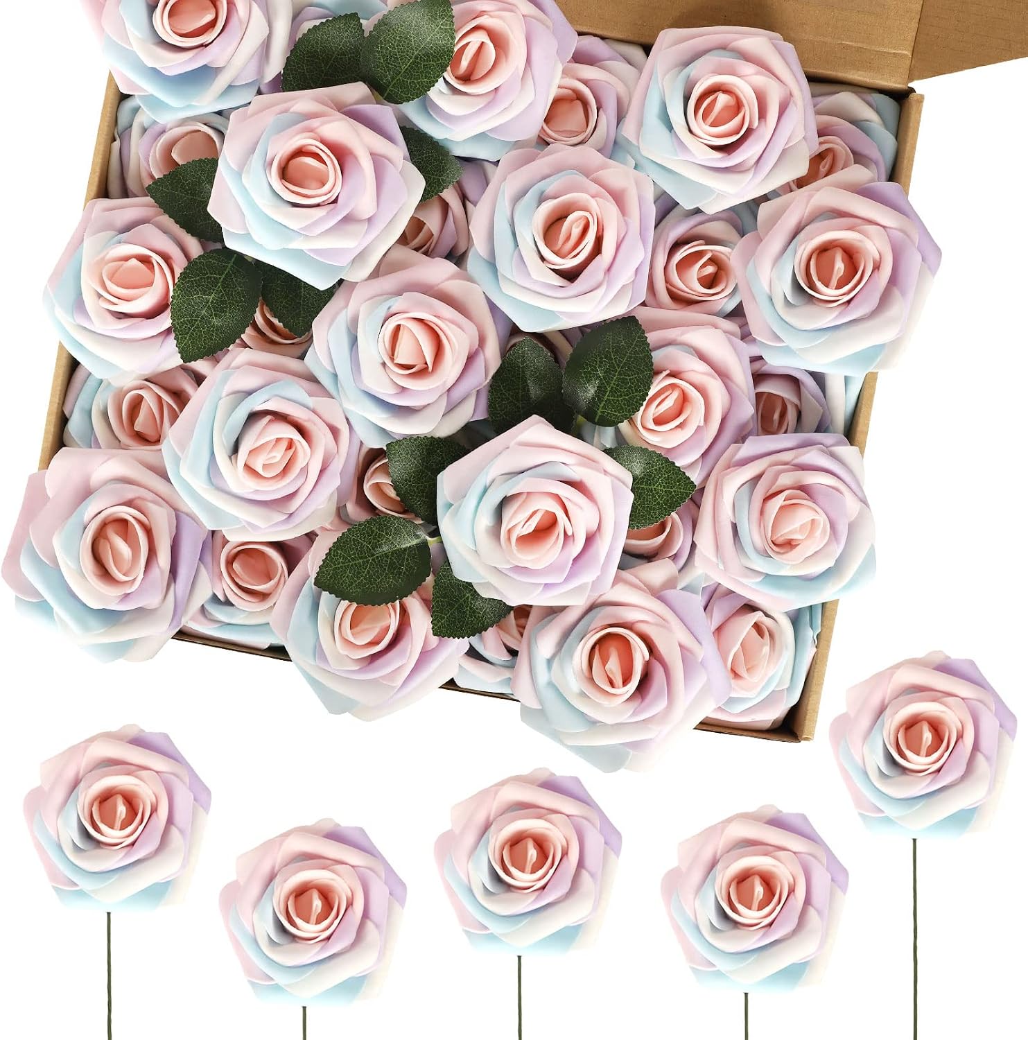 30PCS Yellow Artificial Flowers, Real Touch Fake Roses for Fall Decorations