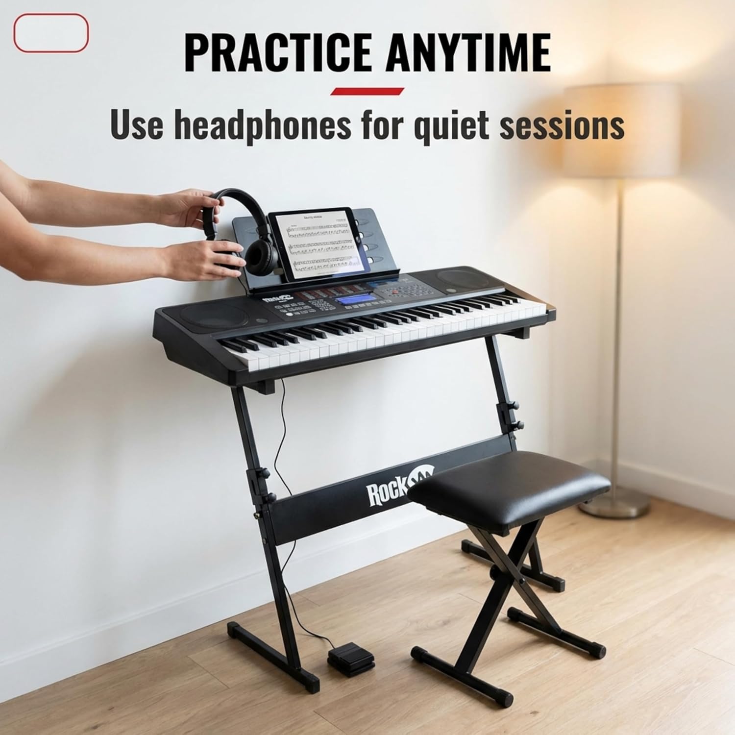 RockJam RJ561 61 Key Keyboard Piano Kit with Stand, Stool & Headphones