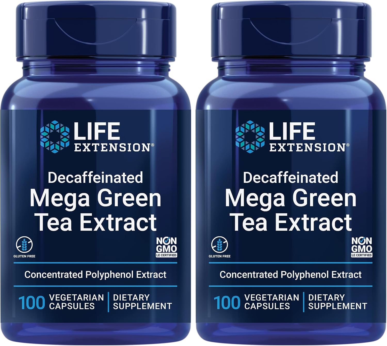 Life Extension Decaffeinated Mega Green Tea Extract – Polyphenol-Rich, Cell Health, Heart Health, Brain Health, Antioxidant Protection – Non-GMO, Gluten-Free, Vegetarian – 100 Capsules | Camellia Sinensis Extract with Concentrated EGCG Polyphenols, Glute…