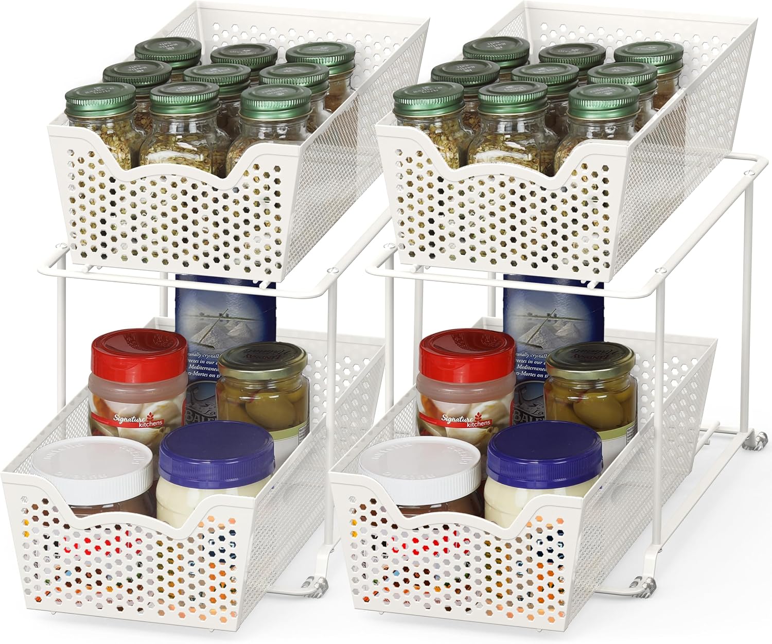 Simple Houseware 2 Tier Sliding Cabinet Basket Organizer Drawer, White