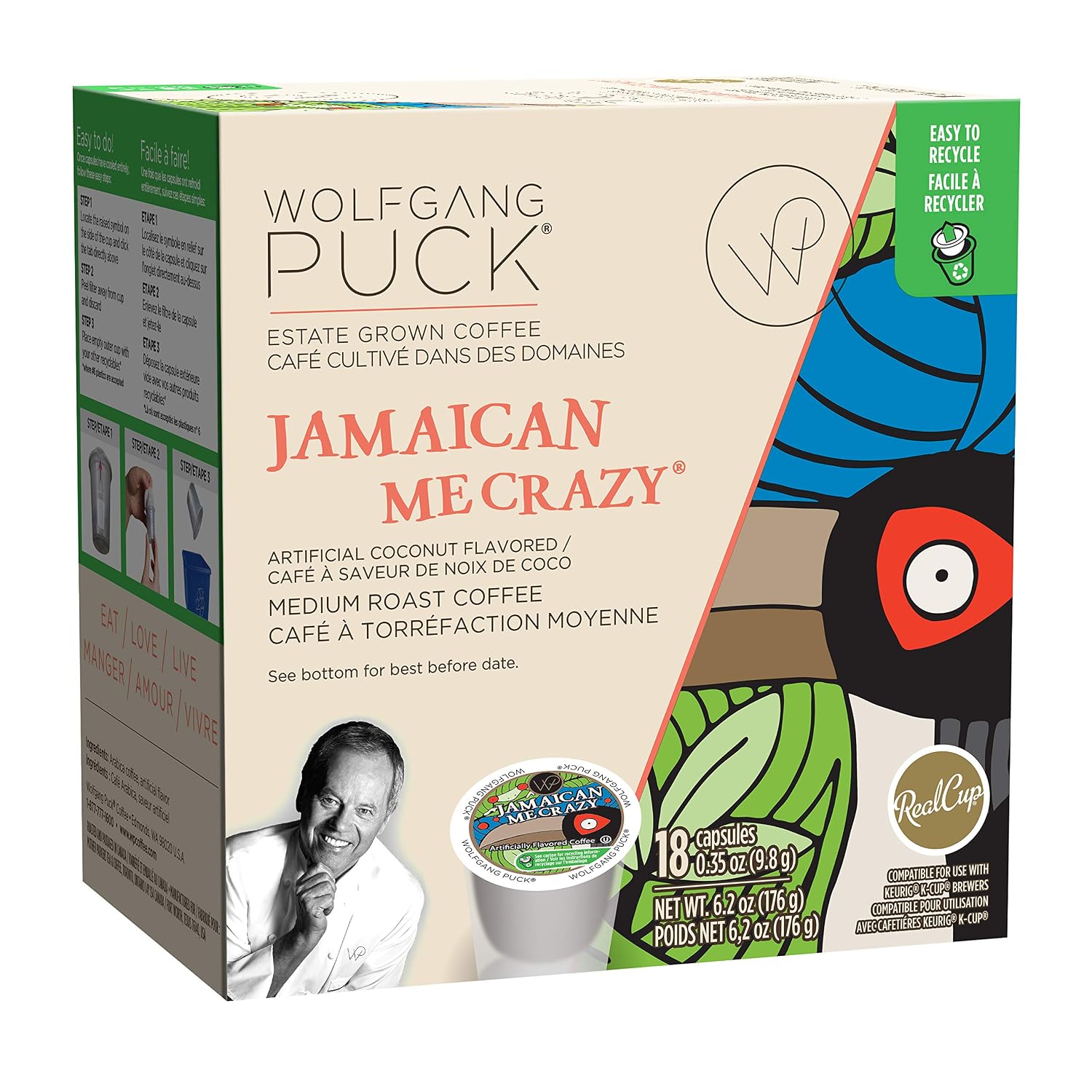 Wolfgang Puck Coffee Single Serve Capsules, Compatible with Keurig K-Cup Brewers, Hawaiian Hazelnut, 24 Count