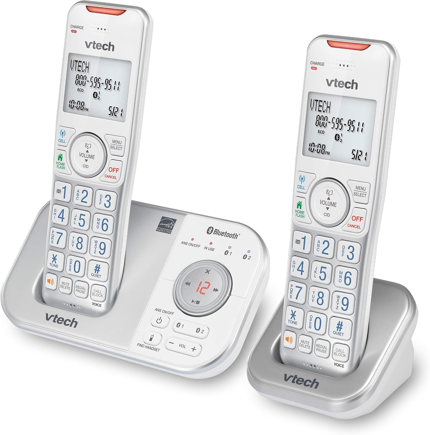 VTech VS112-27 2 Handset Cordless Phone with Answering Machine, Call Blocking, Caller ID, Intercom and Connect to Cell