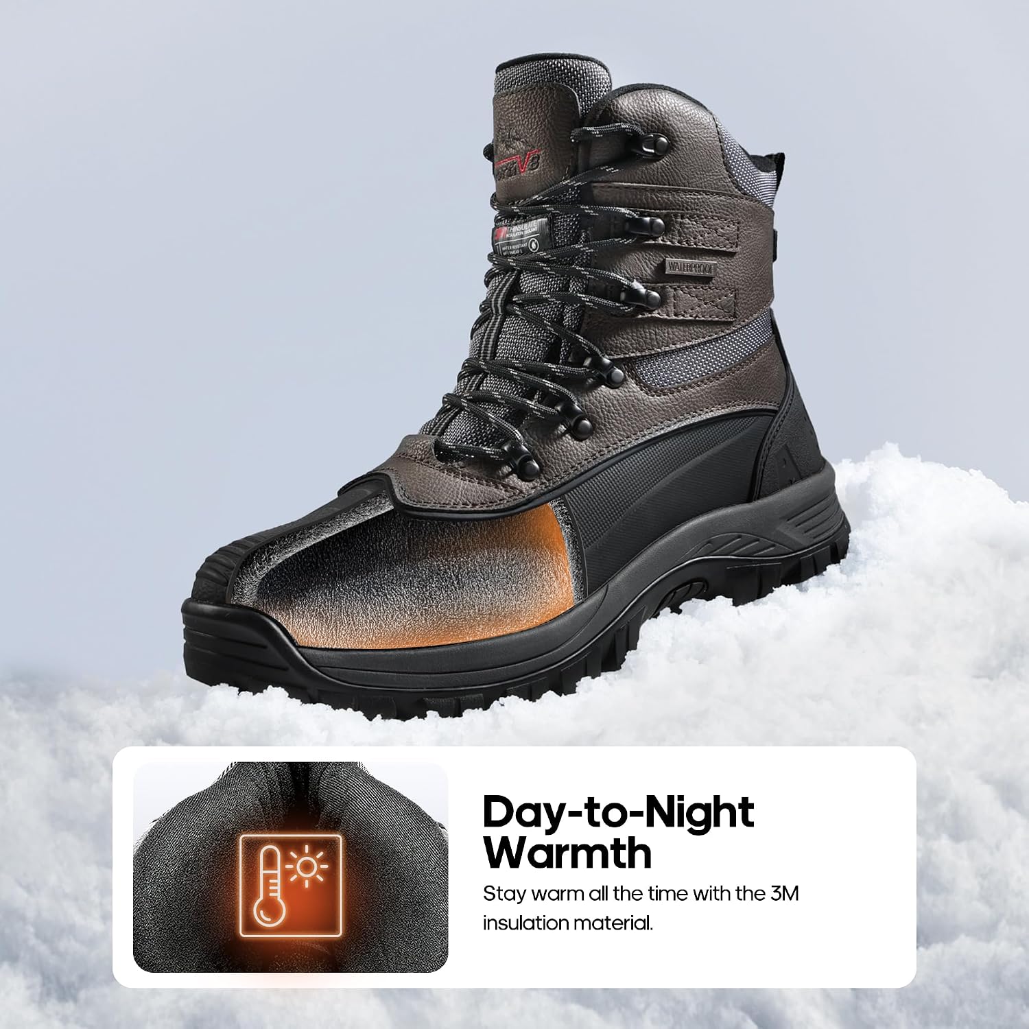 NORTIV 8 Men's Insulated Waterproof Winter Snow Boots | Sealed Build Keeps Feet Dry; Rubber Outsole Boosts Grip; Stable Fit Adds Support; Ideal for Hiking, Daily Wear BRIGADE