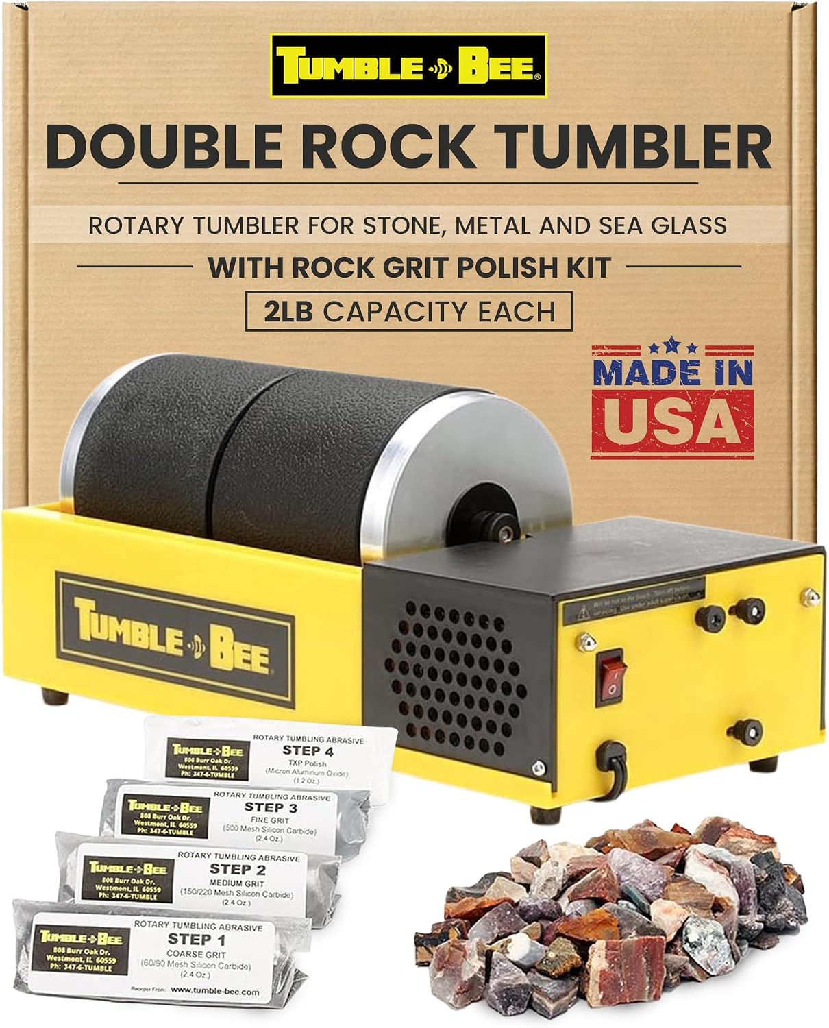 Rock Tumbler - Large Tumbler for Adults and Kids - Rotary Machine for Stone, Rock, Metal and Sea Glass - Polishing Machine Kit for Professionals & Hobbyists - Model TB-14-KIT