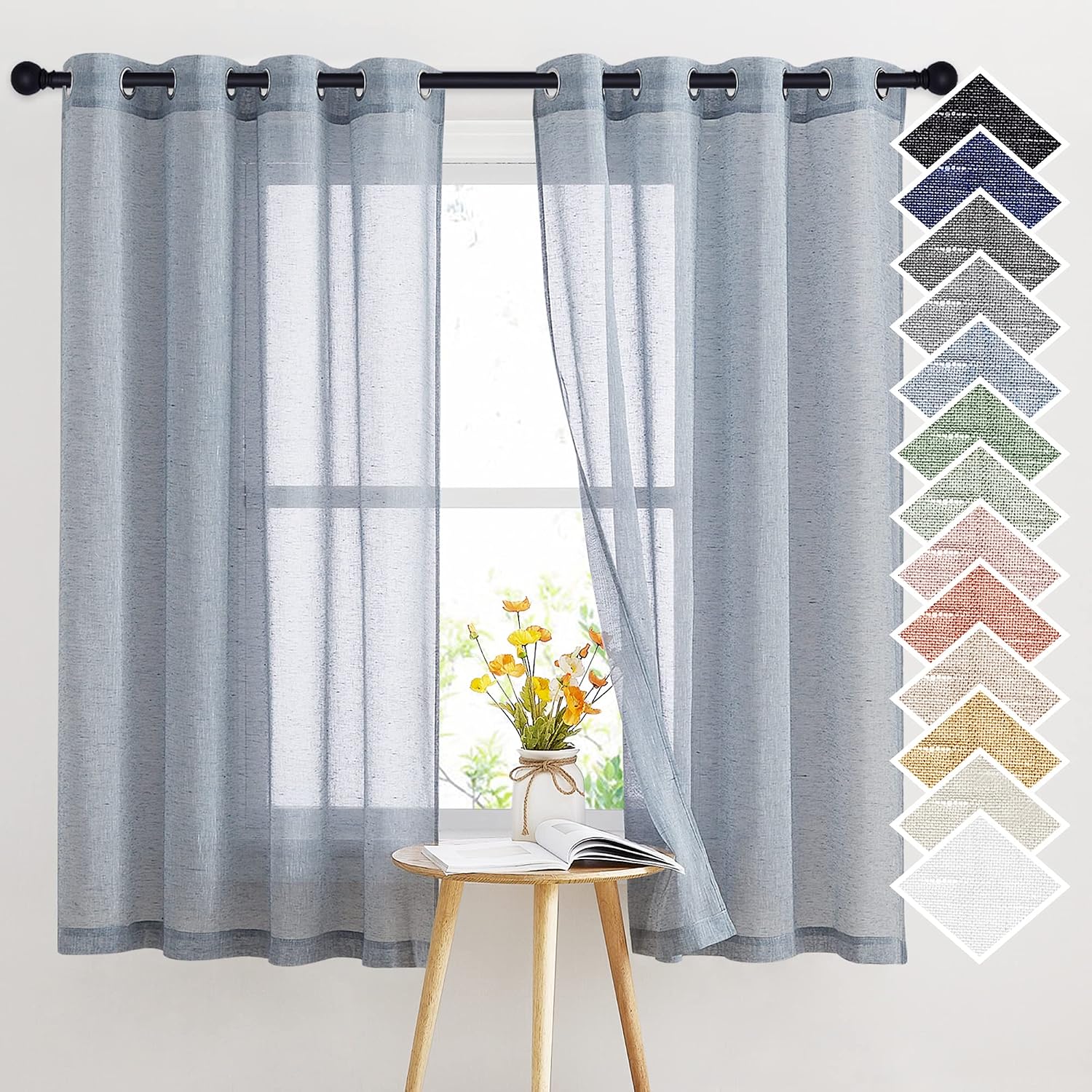 NICETOWN Linen Curtains Semi Sheer Bedroom Window Curtains