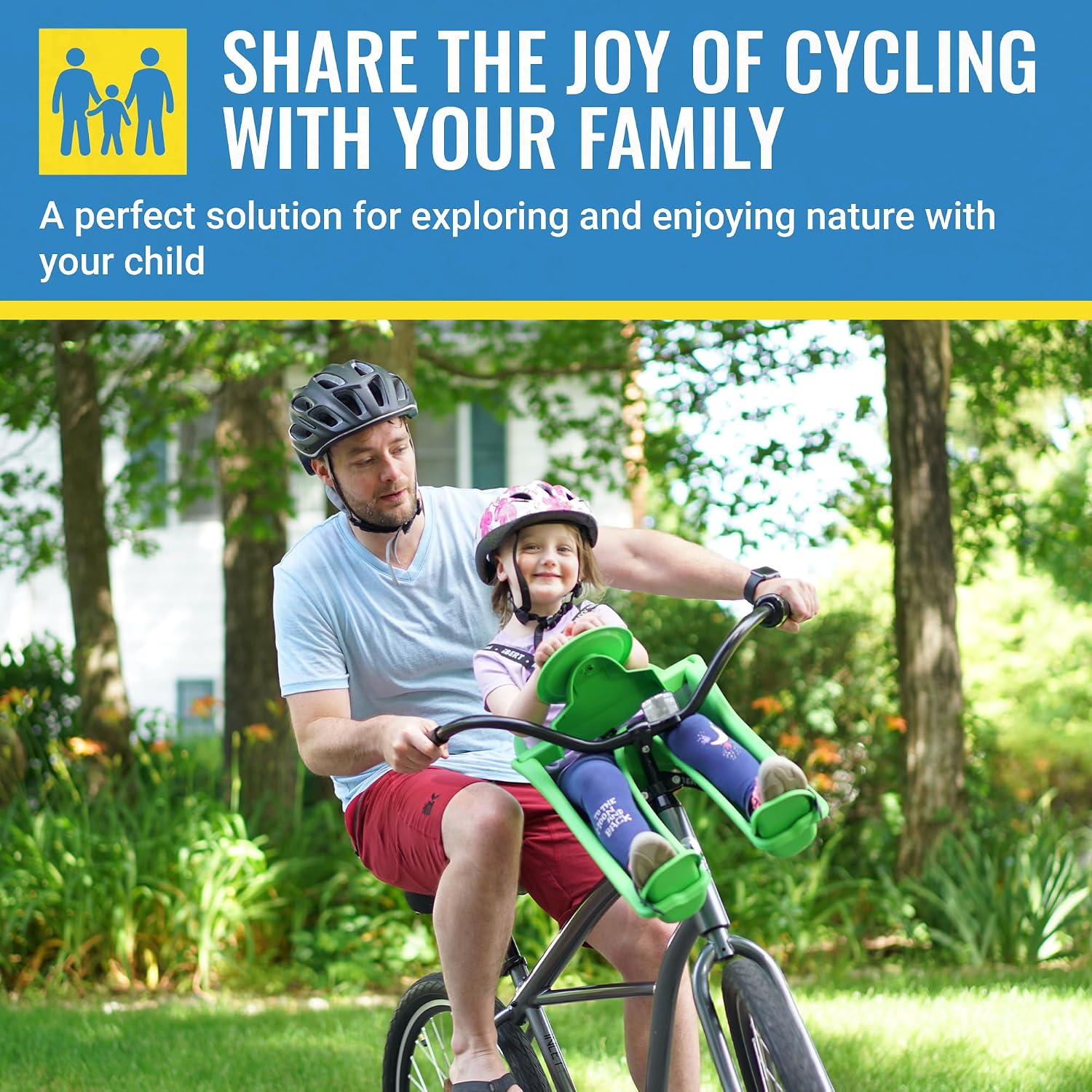 Front Mounted Child Seat with Patented Mounting for Easy and Secure Installation - Child’s Bike Seat with 3-Point Safety Harness and Adjustable