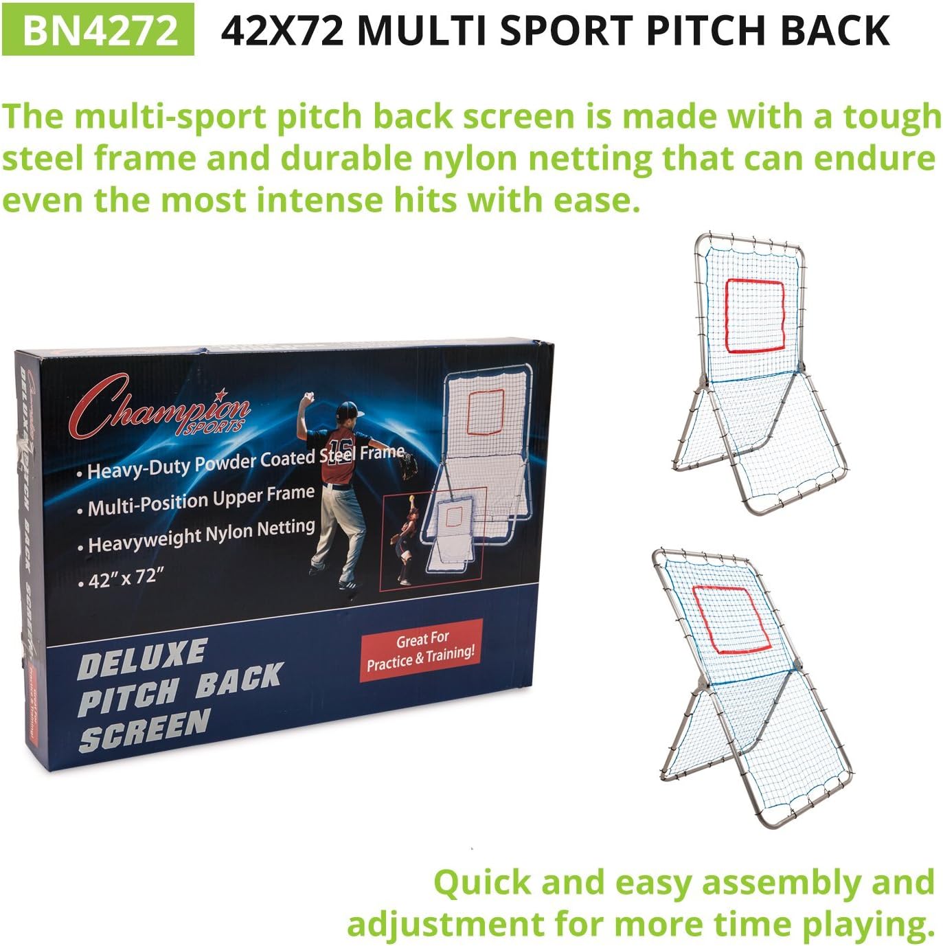 Champion Sports Pitchback Net & Rebounder – Baseball & Softball Multi-Sport Training Screen with Strike Zone Target