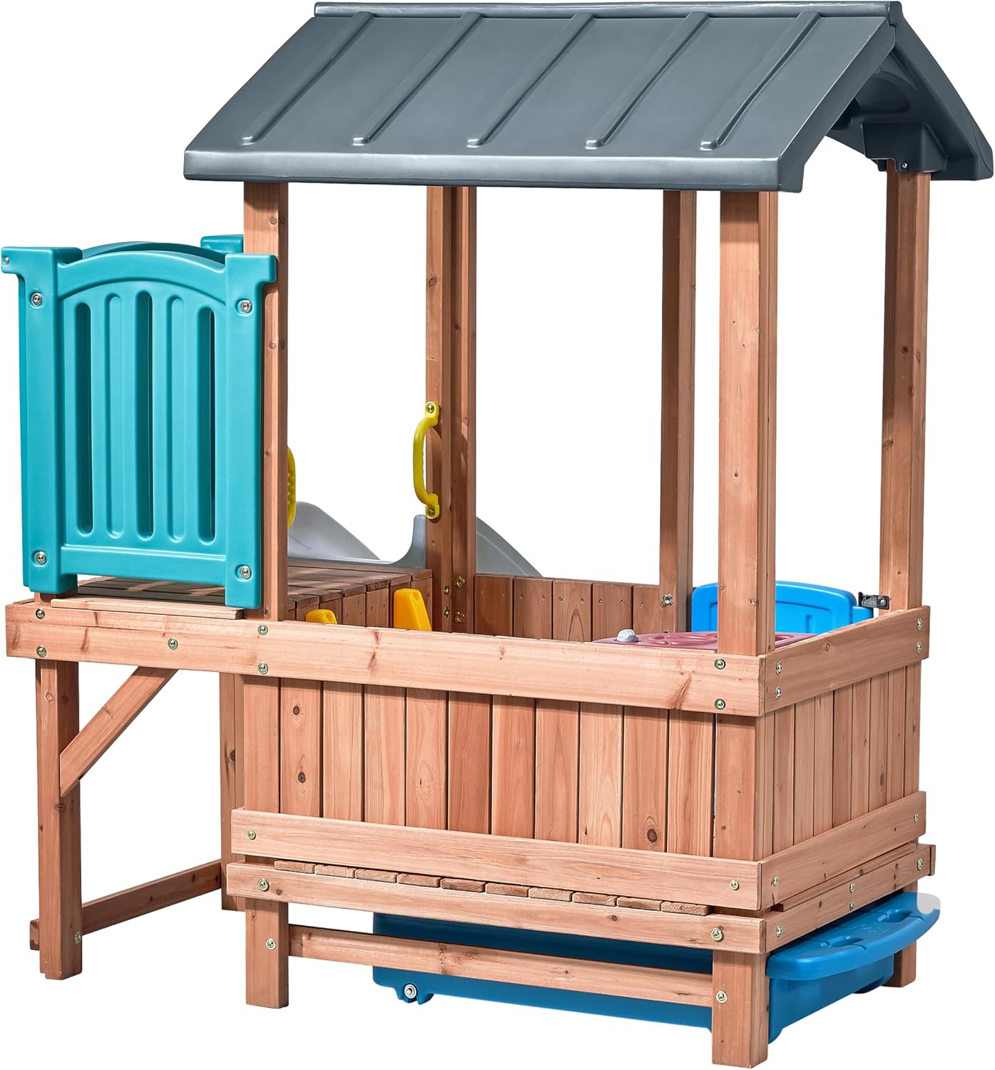 Step2 Woodland Adventure Playhouse & Slide, Kids Outdoor Playset, Backyard Playground Set, Swings, Storage Drawer, Made of Wood & Durable Plastic