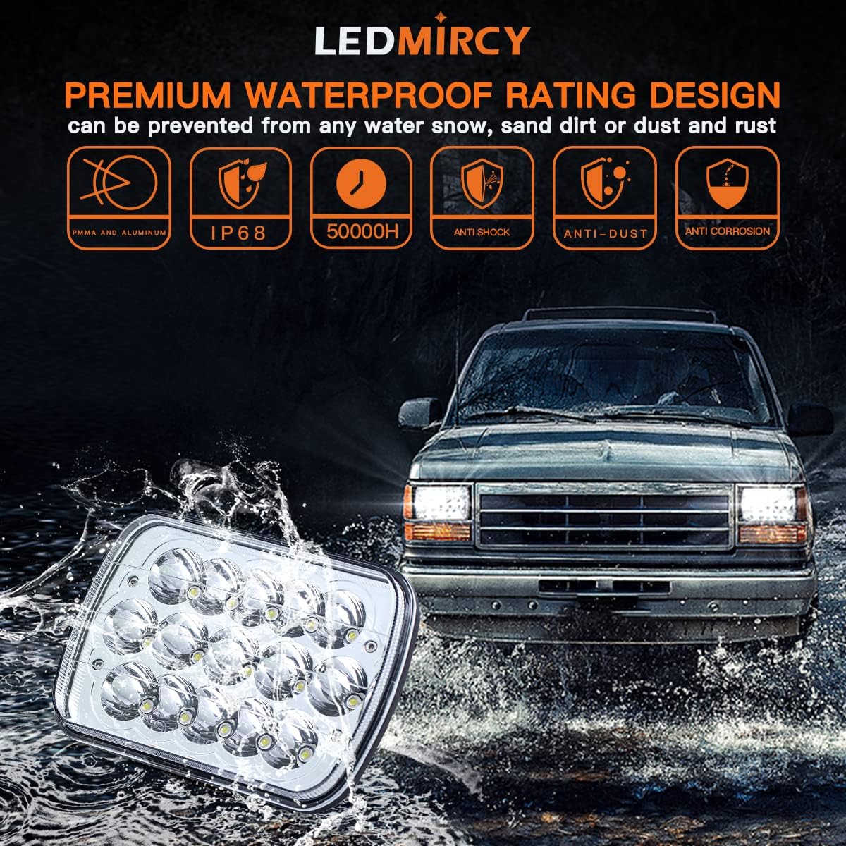 LEDMIRCY 5X7 LED Headlights, H6054 Headlights 7x6 Hi/Low Light 2PCS | Automotive Headlight Rectangular Assemblies 7x6 Replacement Headlamp for Truck Chevy Cherokee Tacoma Ford Van Sedans