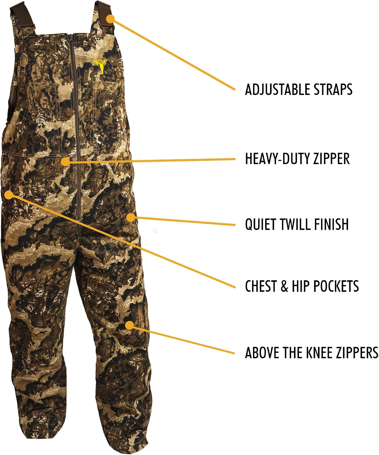 HOT SHOT Men’s Insulated Camo Bib, Ultra-Quiet Adjustable Overalls, Cold Weather Hunting Coveralls for Men
