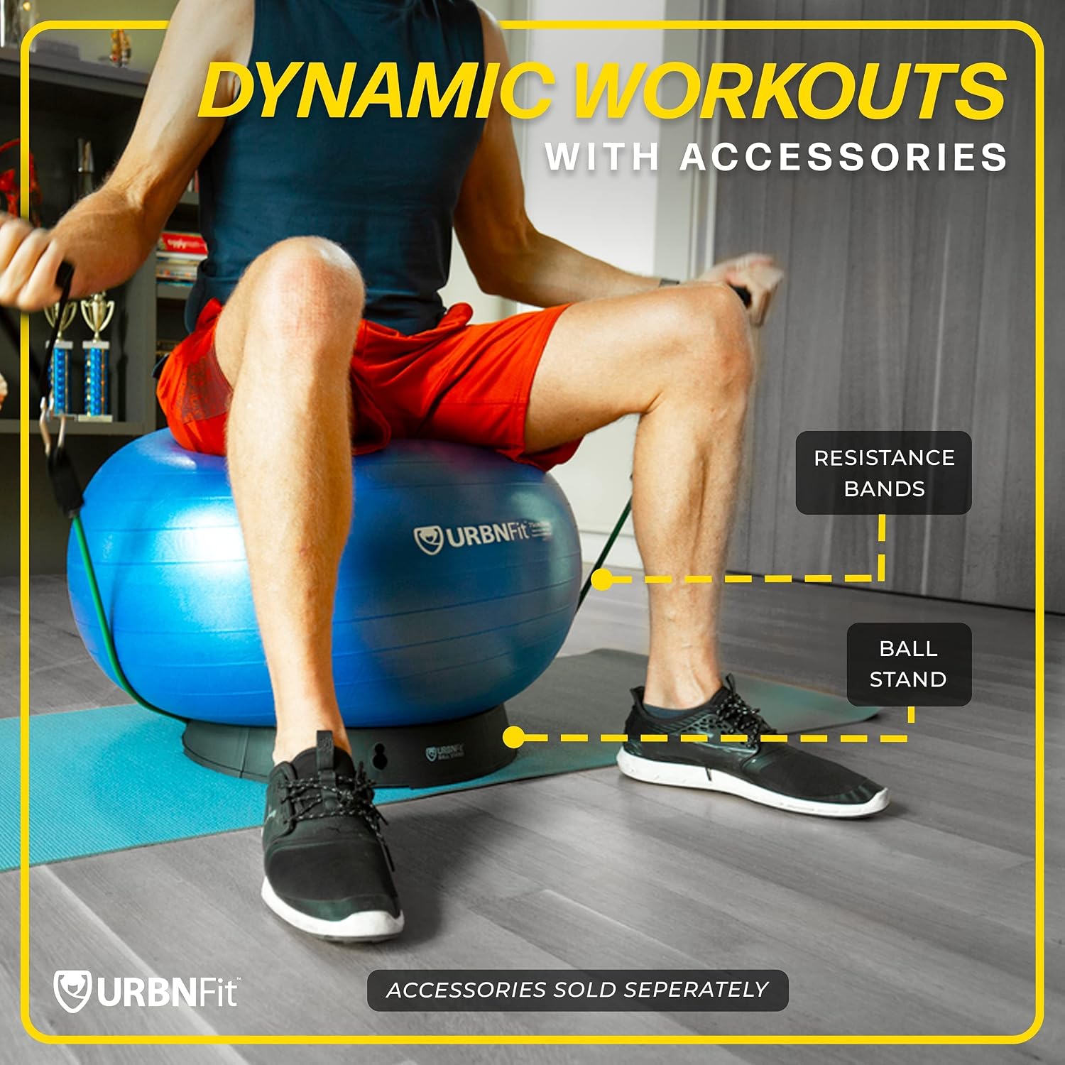 URBNFit Exercise Ball - Yoga Ball for Workout Pregnancy Stability - AntiBurst Swiss Balance Ball w/ Pump - Fitness Ball Chair for Office, Home Gym