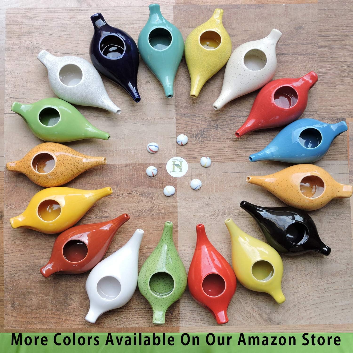 HealthGoodsIn Ceramic Neti Pot, Dishwasher Safe, Premium Handcrafted with 2 Silicone Nozzle and Salt for Sinus - 225 Ml. Capacity (Brown)