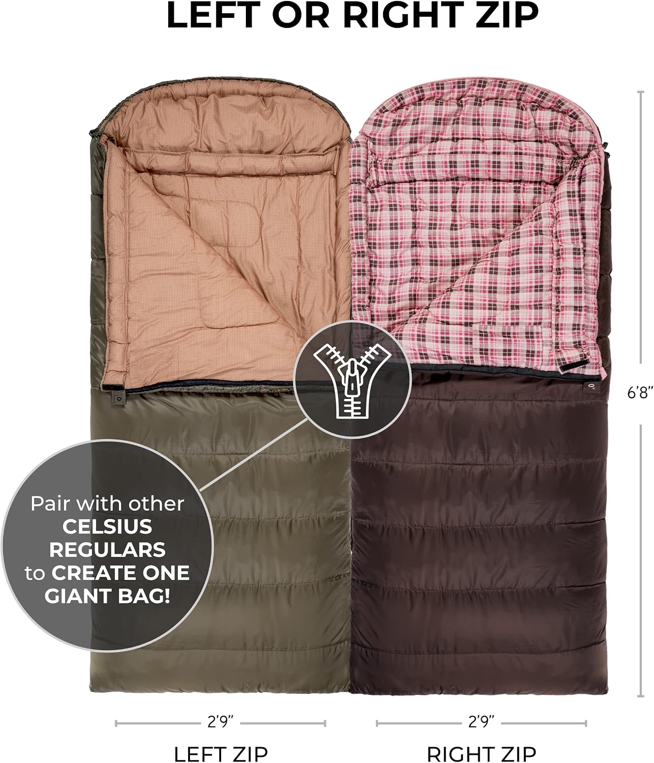 Teton Celsius Regular, 25F, 20F, 0F Degree Sleeping Bags, All Weather Bag for Adults and Kids, Camping Made Easy and Warm, Travel Sack Included
