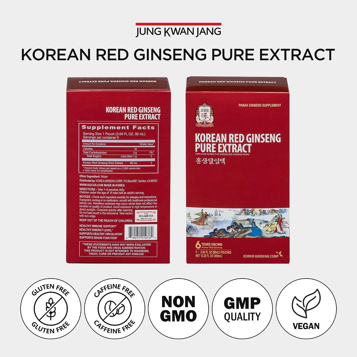 Jung Kwan Jang Korean Ginseng Pure Extract Cut - Immnue Support 30 Pouches | Sorted By Root Grade: Earth, Good & Cut, Korean Red Panax Ginseng, Ready-To-Consume Packet Supplement Drinks for Men & Women