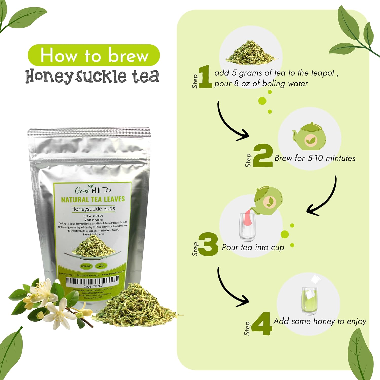 Green Hill Tea Osmanthus Flower Dried – Premium– Fragrant Osmanthus Dried Flowers -Loose Leaf Tea – 100% Pure, Natural, Non-GMO – Great for Brewing, Baking & Infusions 4 OZ