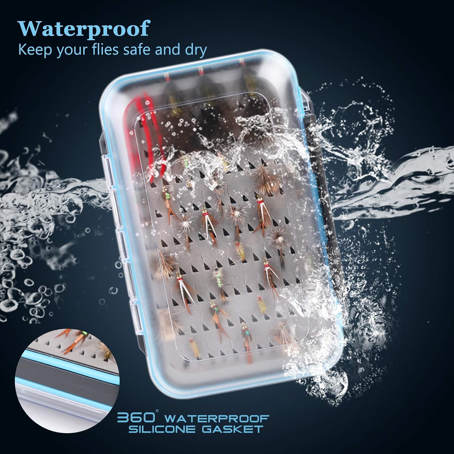 Maxcatch Waterproof Double-Sided Fly Box - Lightweight & Durable Fly Fishing Box with Clear Lid & Easy Grip Foam for Dry & Wet Flies Storage