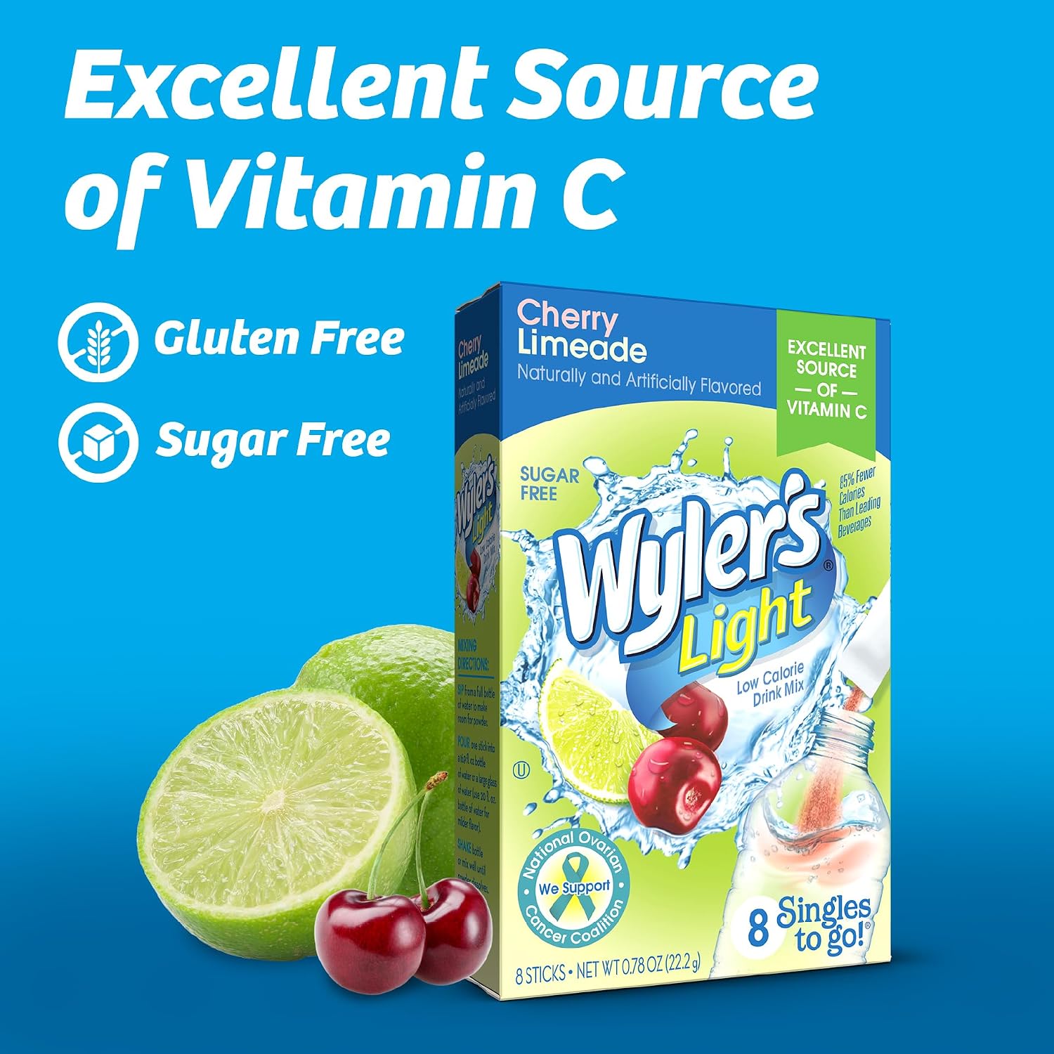 Wyler's Light Cherry Limeade Singles To Go Drink Mix Cherry Limeade, 1 box with 8 count